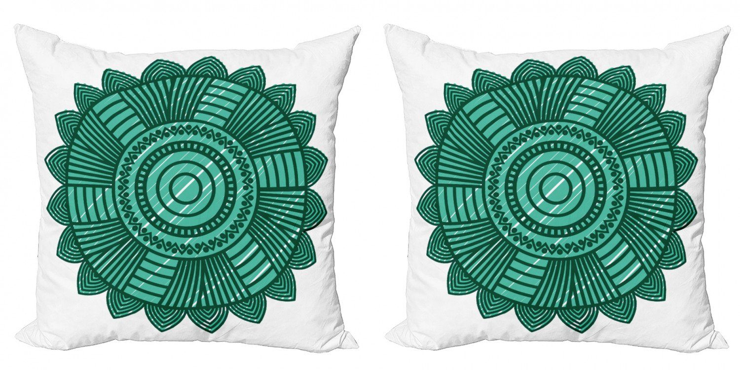 Kissenbezüge Modern Accent Doppelseitiger Digitaldruck, Abakuhaus (2 Stück), grüne Mandala Round Eastern Blume