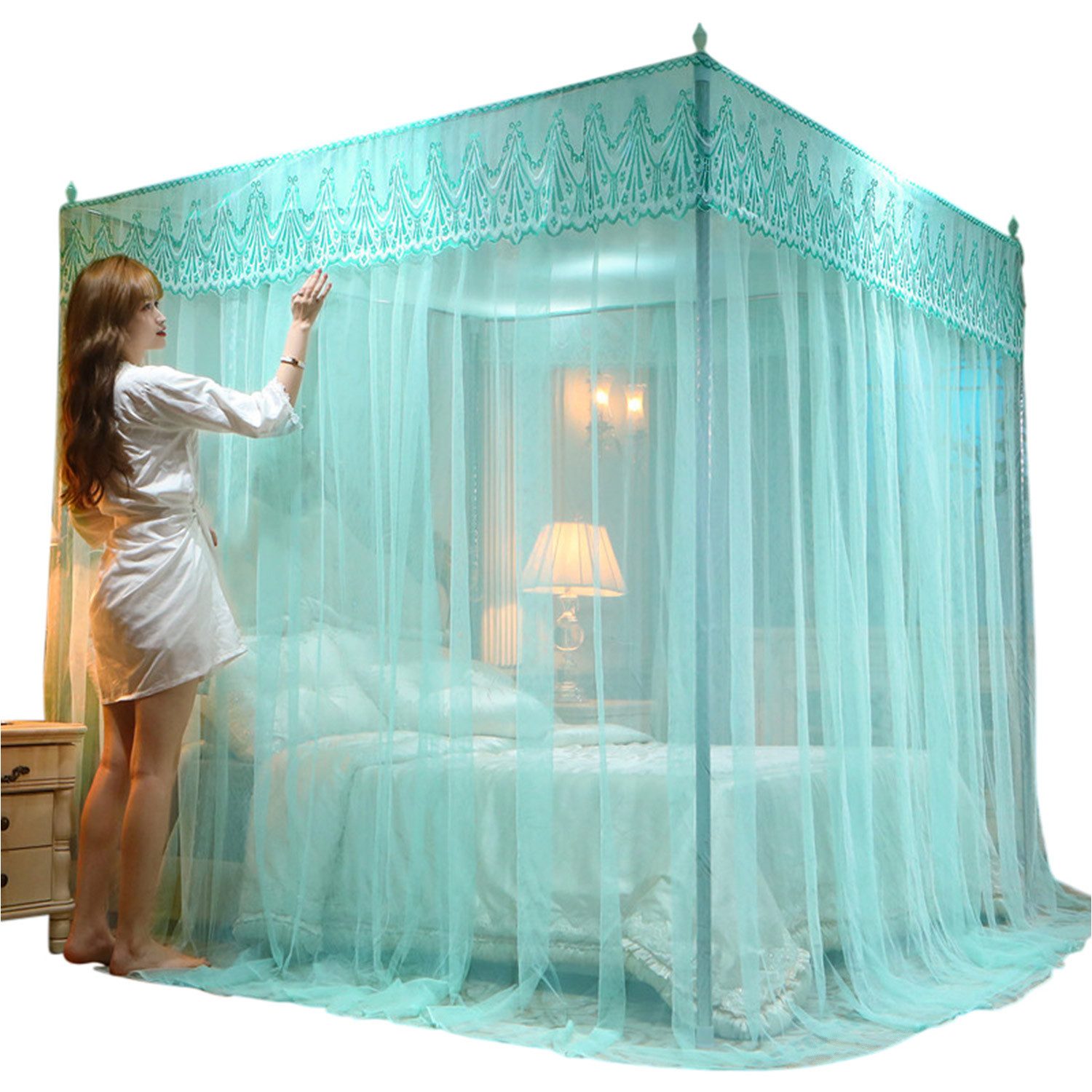 Refttenw Moskitonetz Baldachin mit Ecken, Prinzess Bettvorhänge mit 3 seitlichen Öffnungen