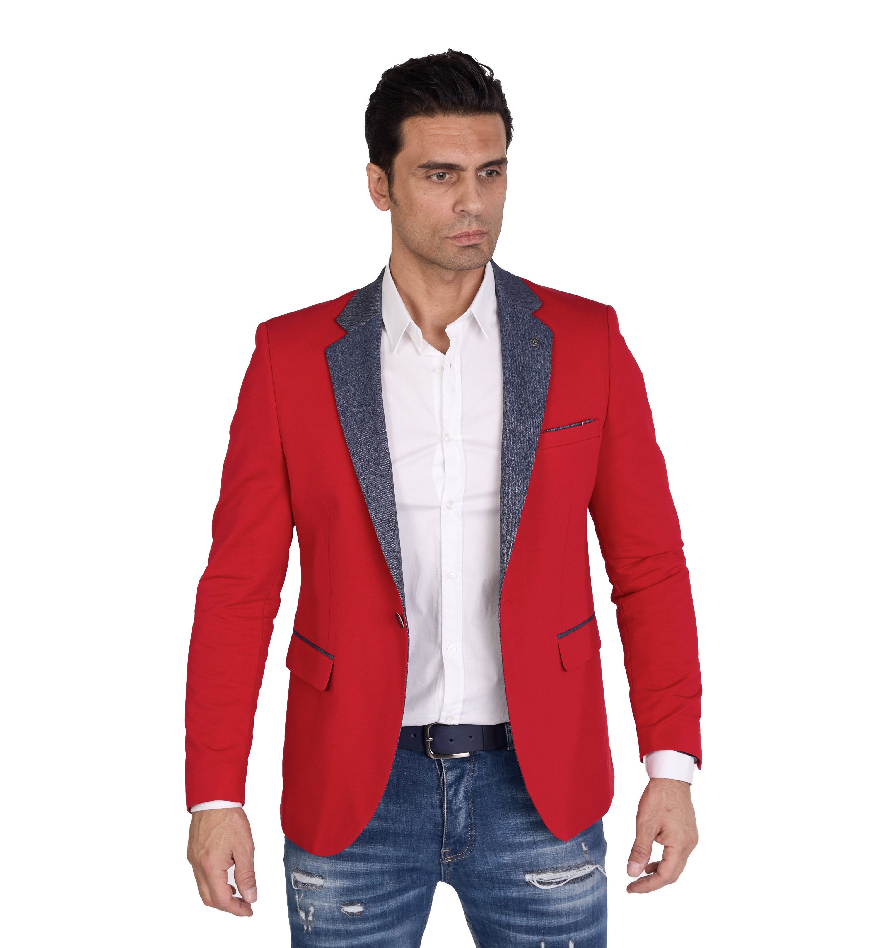 Denim Distriqt Jerseysakko in Slim Fit mit Stretch Rot Gr. 54 entspricht Gr. XL