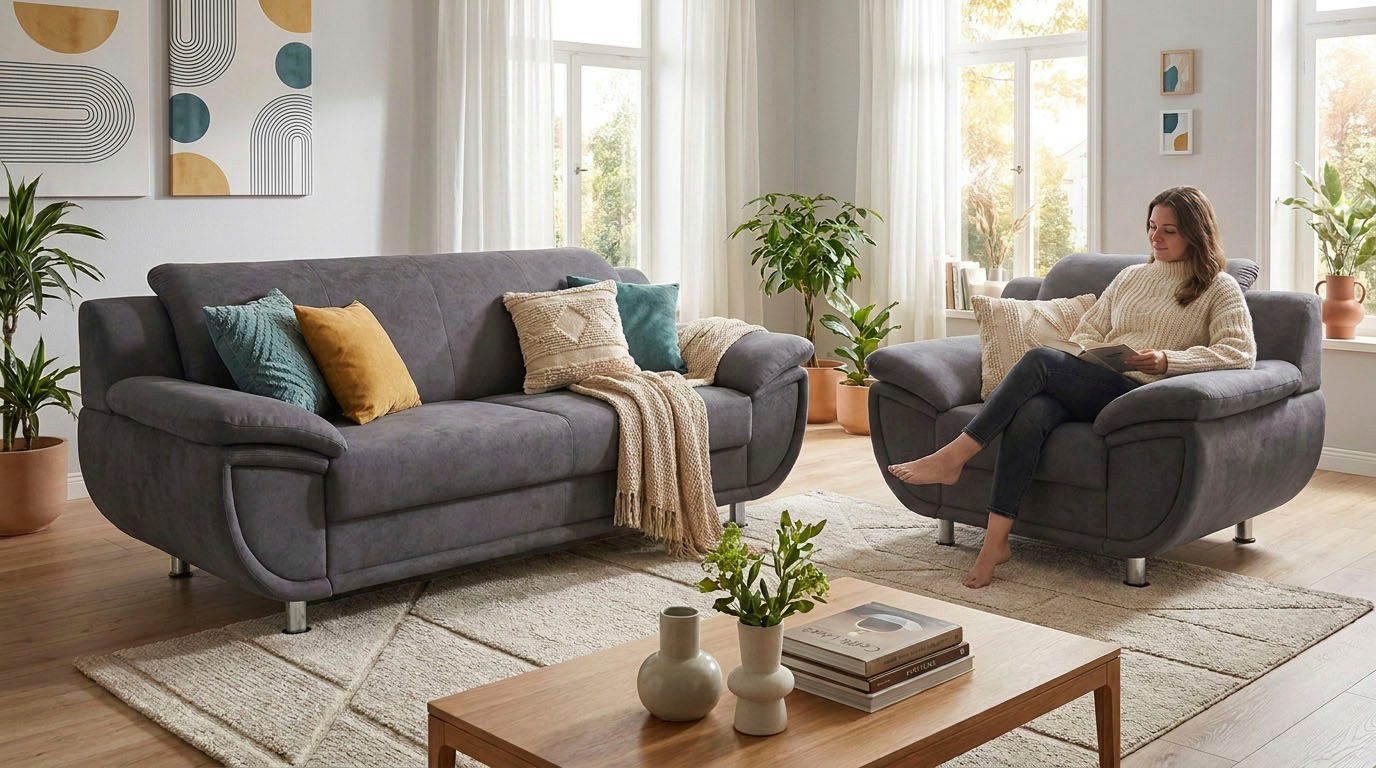 TRENDMANUFAKTUR 2-Sitzer Rondo 178 cm, 2-Sitzer, komfortabel, Federkern optional, Chromfüße, Couch wahlweise mit Federkern und in verschiedenen Bezügen bestellb – Bild 5 von 5