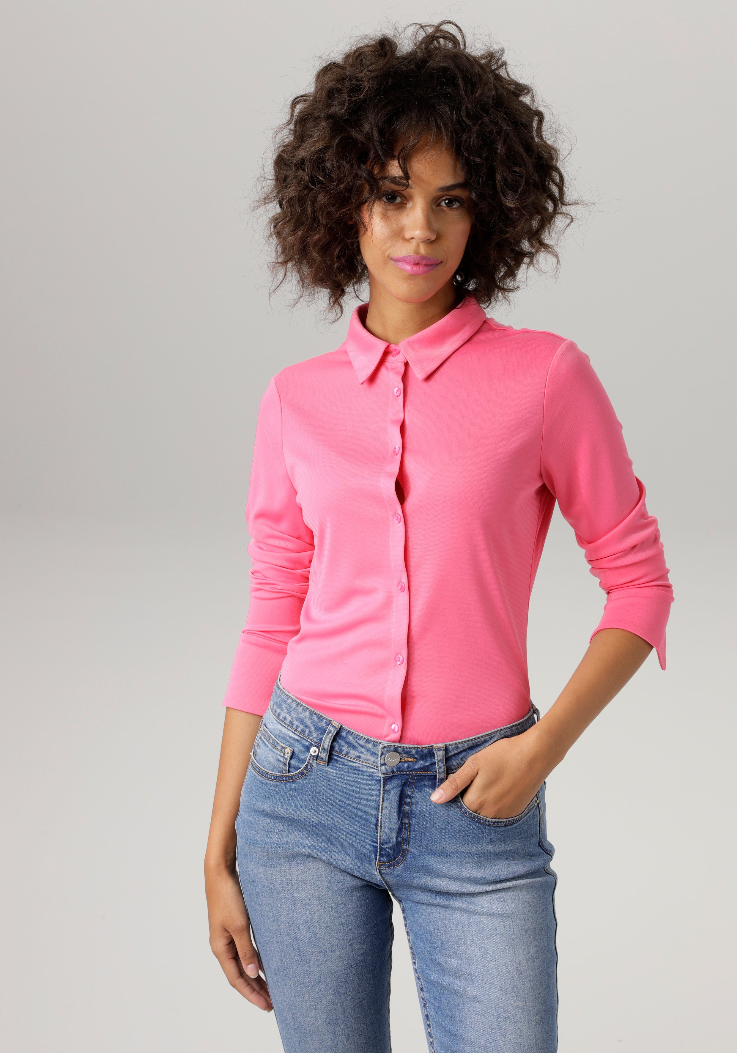 Aniston CASUAL Hemdbluse in strukturierter Jersey-Crepé-Qualität pink