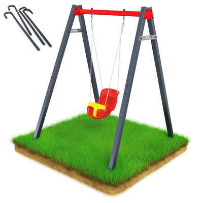 K-SPORT Einzelschaukel Kinderschaukel mit Schaukelsitz, (Schaukelgestell mit Babyschaukel inkl. Bodenanker, Outdoor Schaukel, Kinderschaukel für den Garten, Gestell bis 150 kg belastbar, stabil und sicher, Wetterfestes Gerüst), MADE IN EU