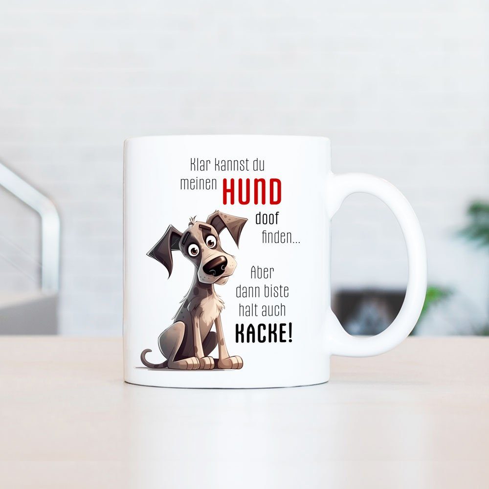 Keramik, Geschenk, ml handgefertigt, Cadouri DOOF Geschenk Tasse 330 mit Kaffeetasse für FINDEN beidseitig Hundespruch, bedruckt, Hundefreunde, - mit Spruch