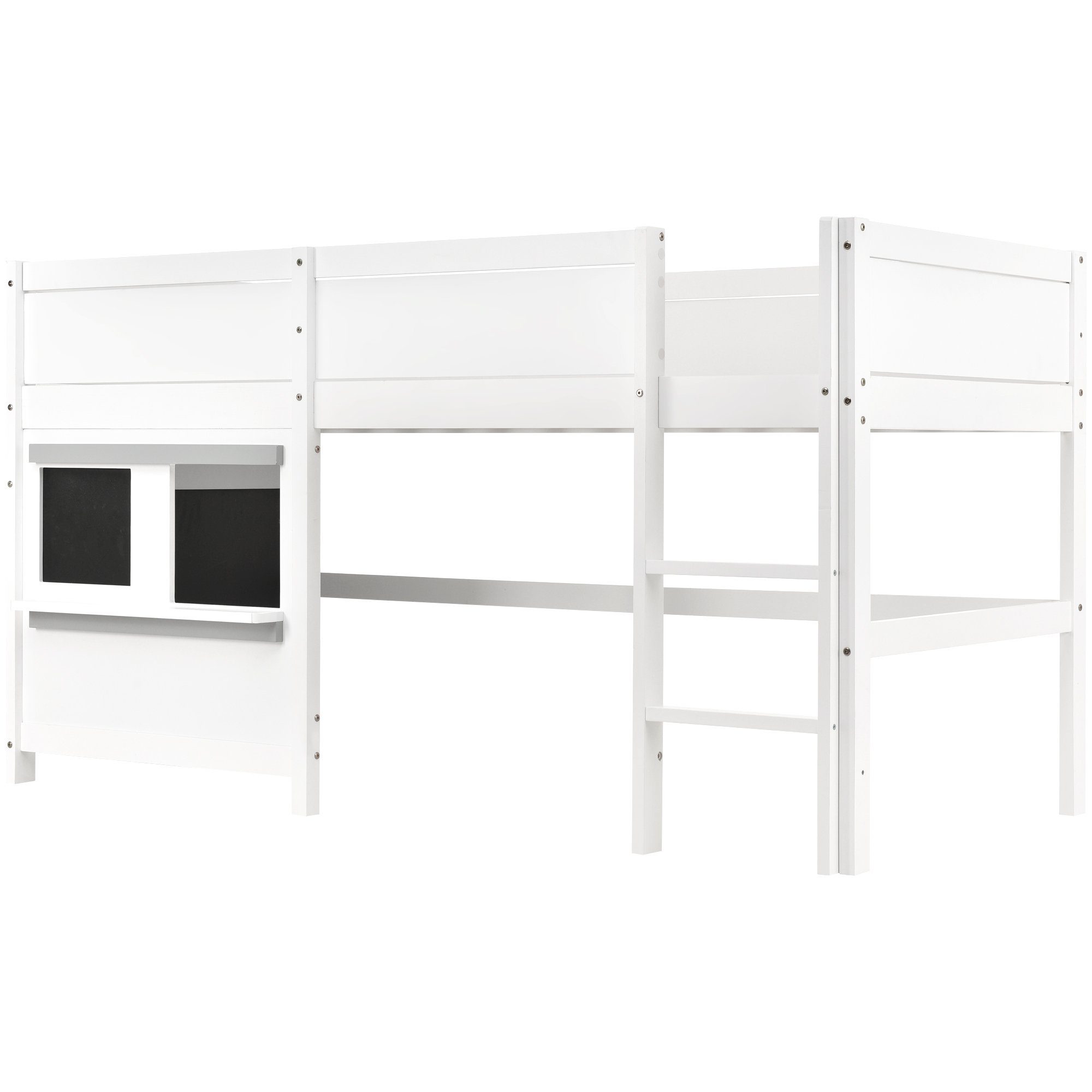 Hochbett (Kinderbett) Spielbett Etagenbett mit zwei Tafeln und Lattenrost, 90x200cm, Kiefer