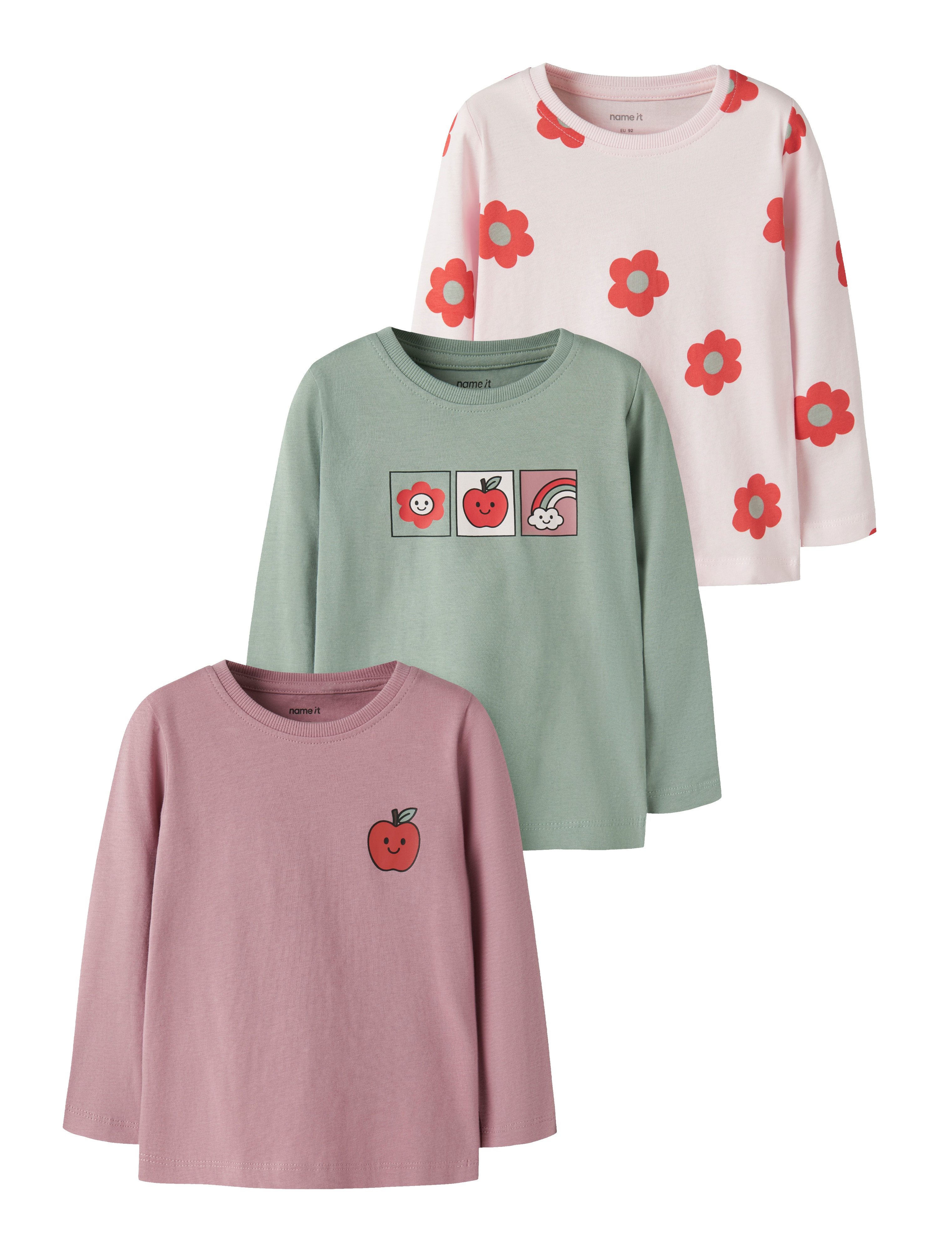 Name It Langarmshirt NMFNIA 3P LS TOP (Packung, 3-tlg) Baumwolle, regular fit