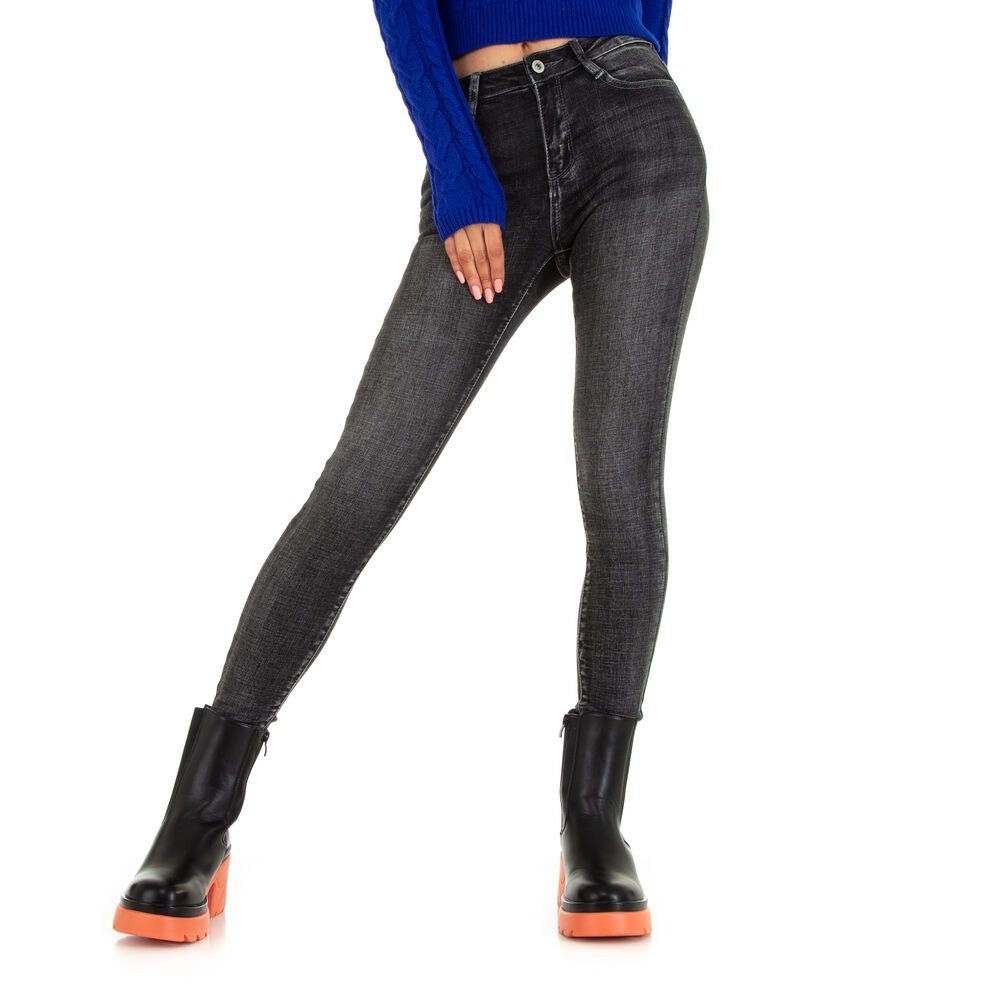 Ital-Design Skinny-fit-Jeans Damen Freizeit Stretch Skinny Jeans in Schwarz | Stretchjeans