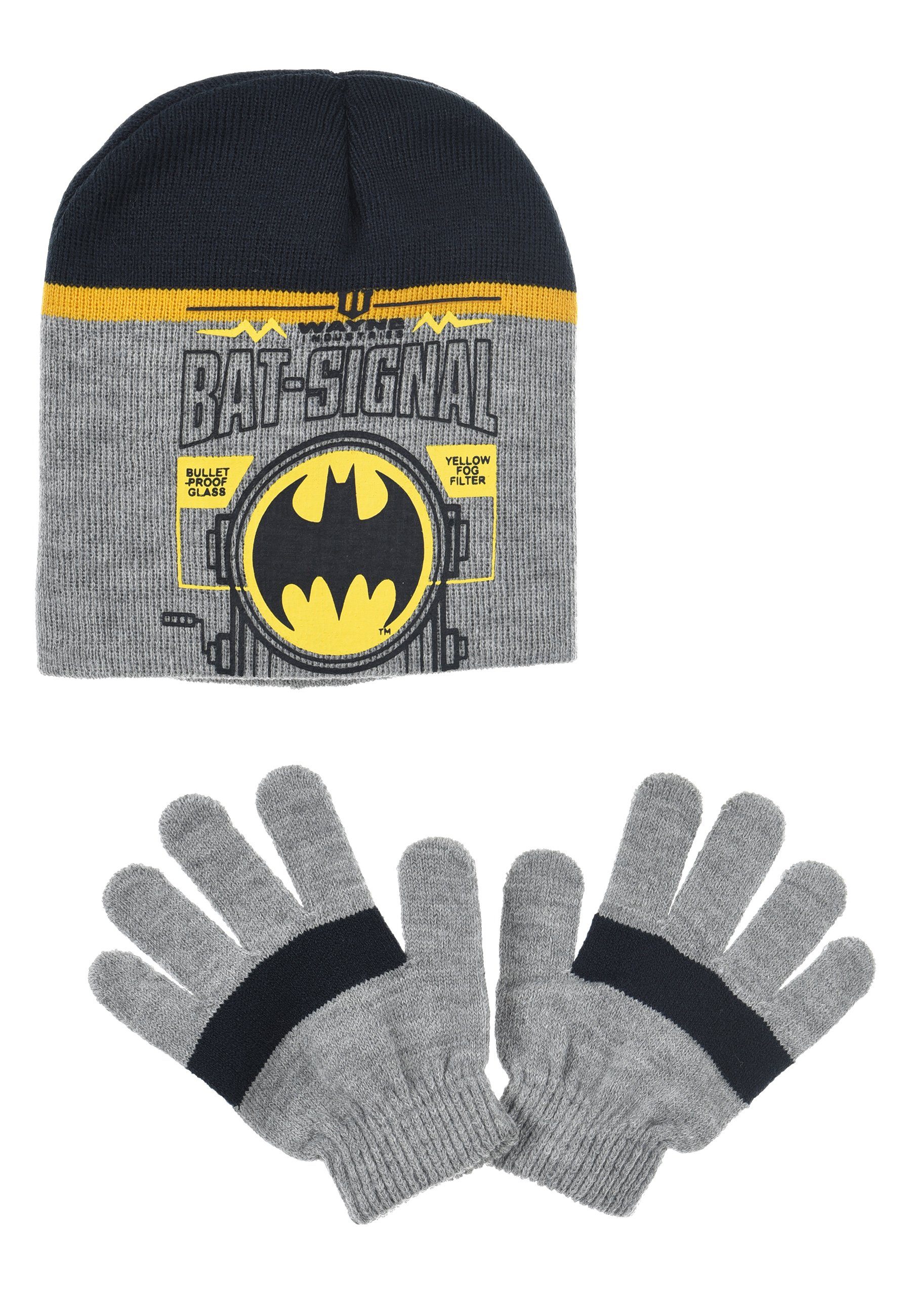 Batman Beanie Dark Knight Batman Winter-Mütze Handschuhe (SET) Grau