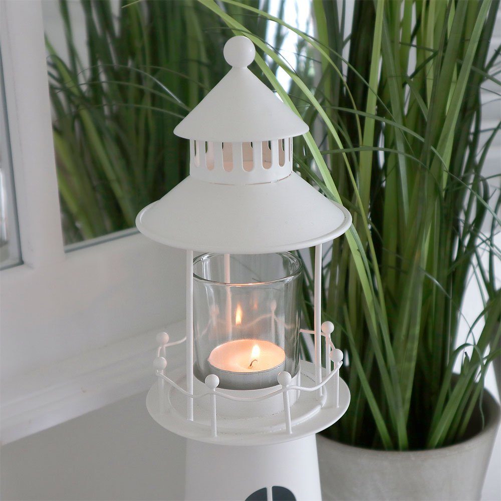 Grafelstein Dekoobjekt Leuchtturm WHITE OCEAN weiß aus Metall H37cm Windlicht Deko Beach Hous