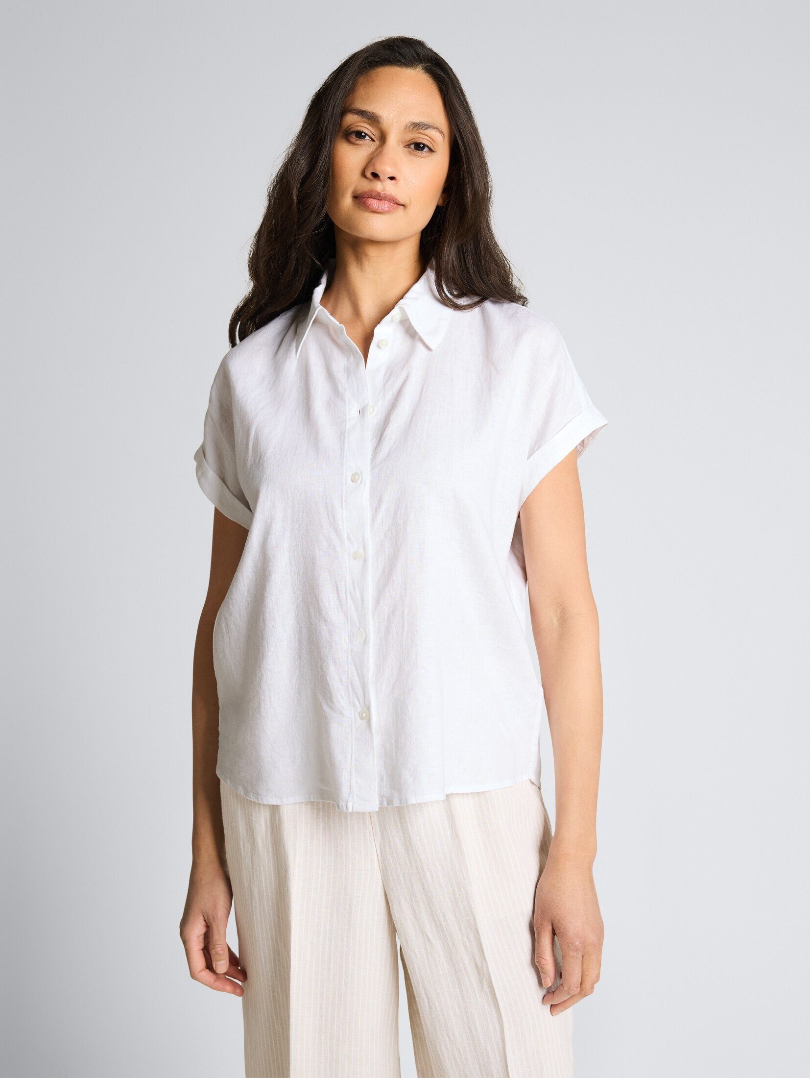 TOM TAILOR Kurzarmbluse Blusen & Shirts Loose Fit Bluse mit Leinenanteil