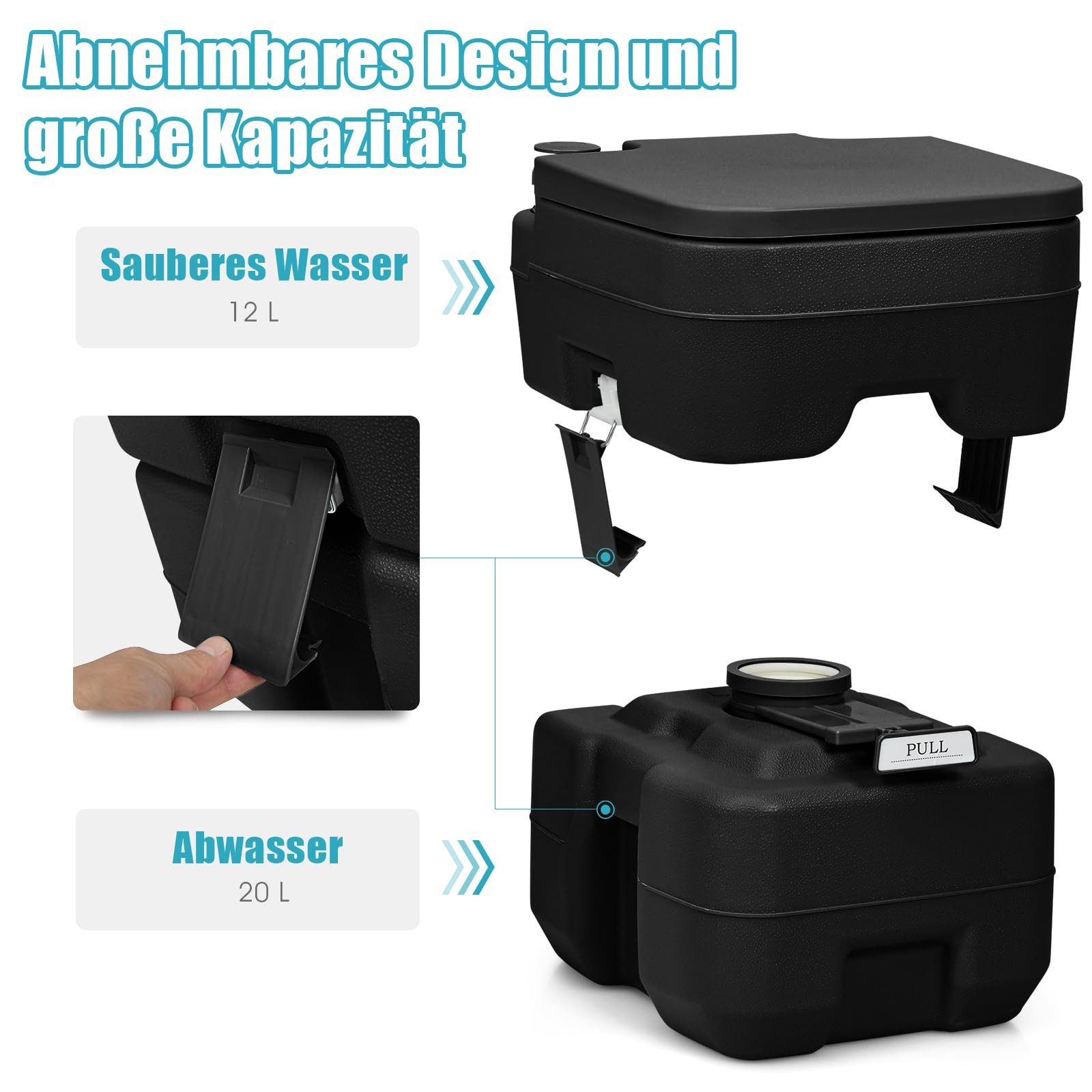 COSTWAY Campingtoilette Reisetoilette, 20L+12L mit abnehmbarem Abwassertank