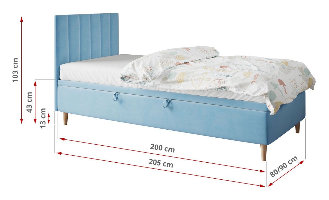 Kinderbett Polsterbetten 90x200 MKS für Blau 1, Jugendzimmer NELA MÖBEL - und Kinderzimmer