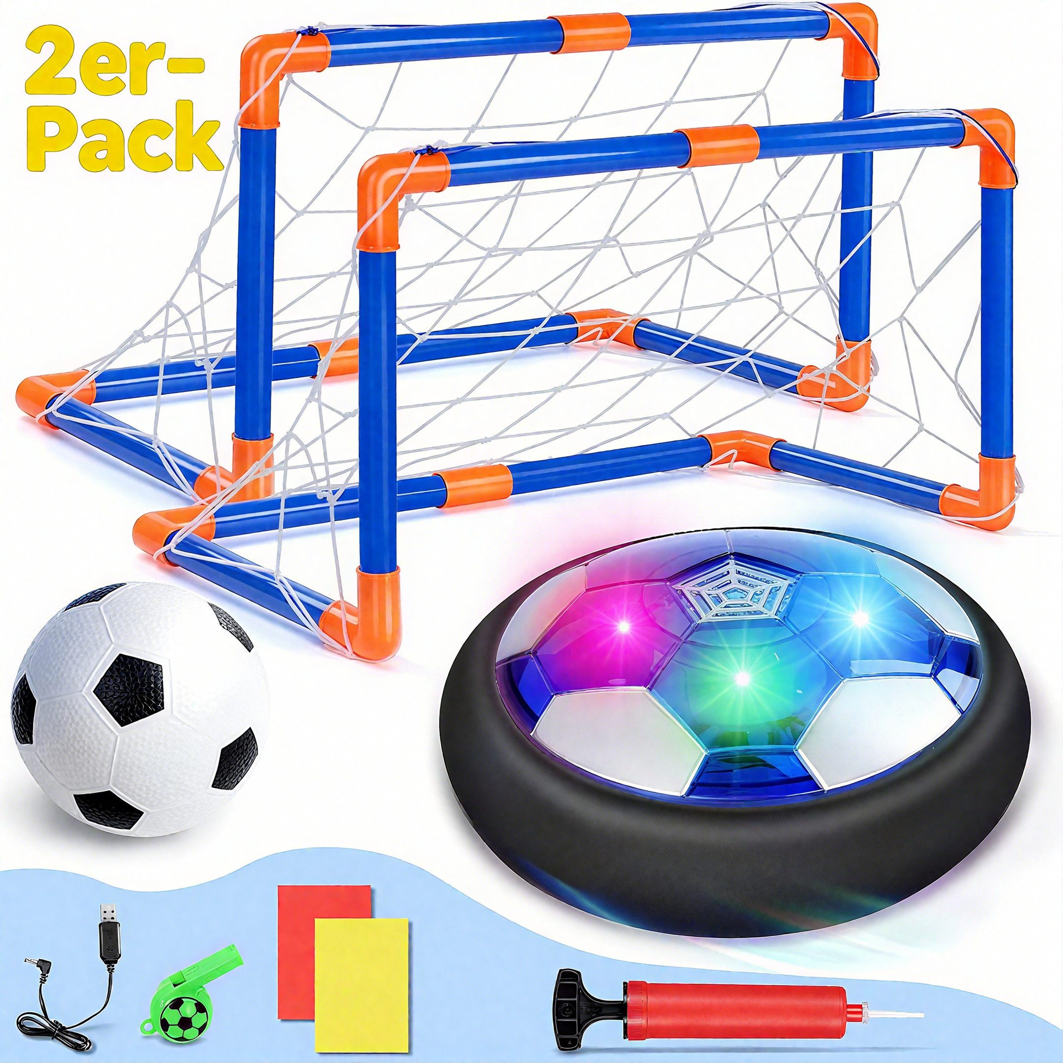POPOLIC Spielball Spielball Fussball Kinder Spielzeug Set, Air Power Fußball (mit Bunte LED-Leuchten, 2-St., USB-Aufladung Hover Ball, Indoor Football Kinderspielzeug), Fußballspielzeug, Lernspielzeug für Jungen und Mädchen ab 3 Jahren