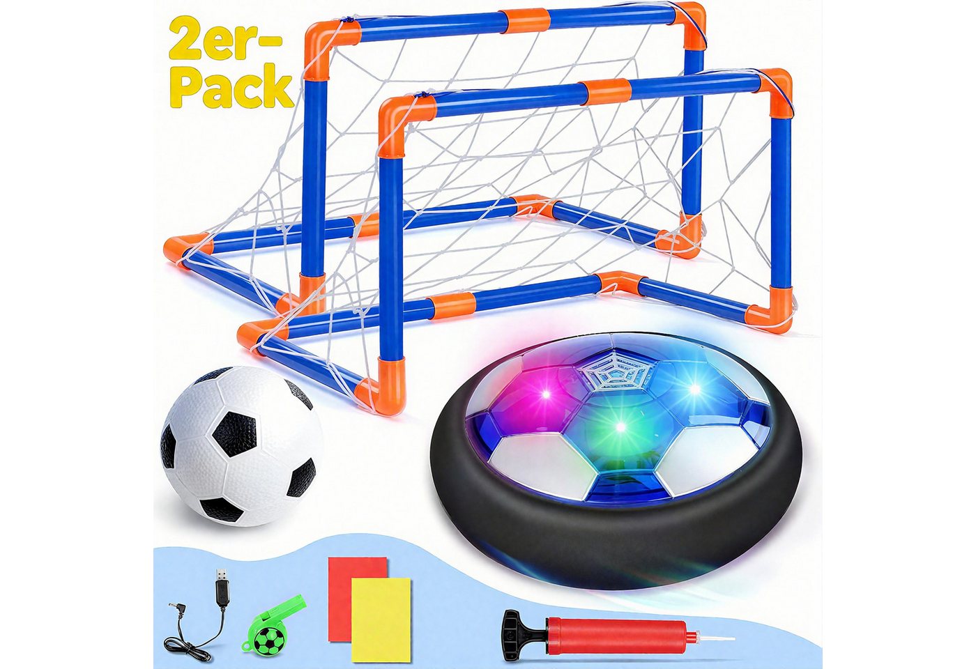 POPOLIC Spielball Spielball Fussball Kinder Spielzeug Set, Air Power Fußball (mit Bunte LED-Leuchten, 2-St., USB-Aufladung Hover Ball, Indoor Football Kinderspielzeug), Fußballspielzeug, Lernspielzeug für Jungen und Mädchen ab 3 Jahren