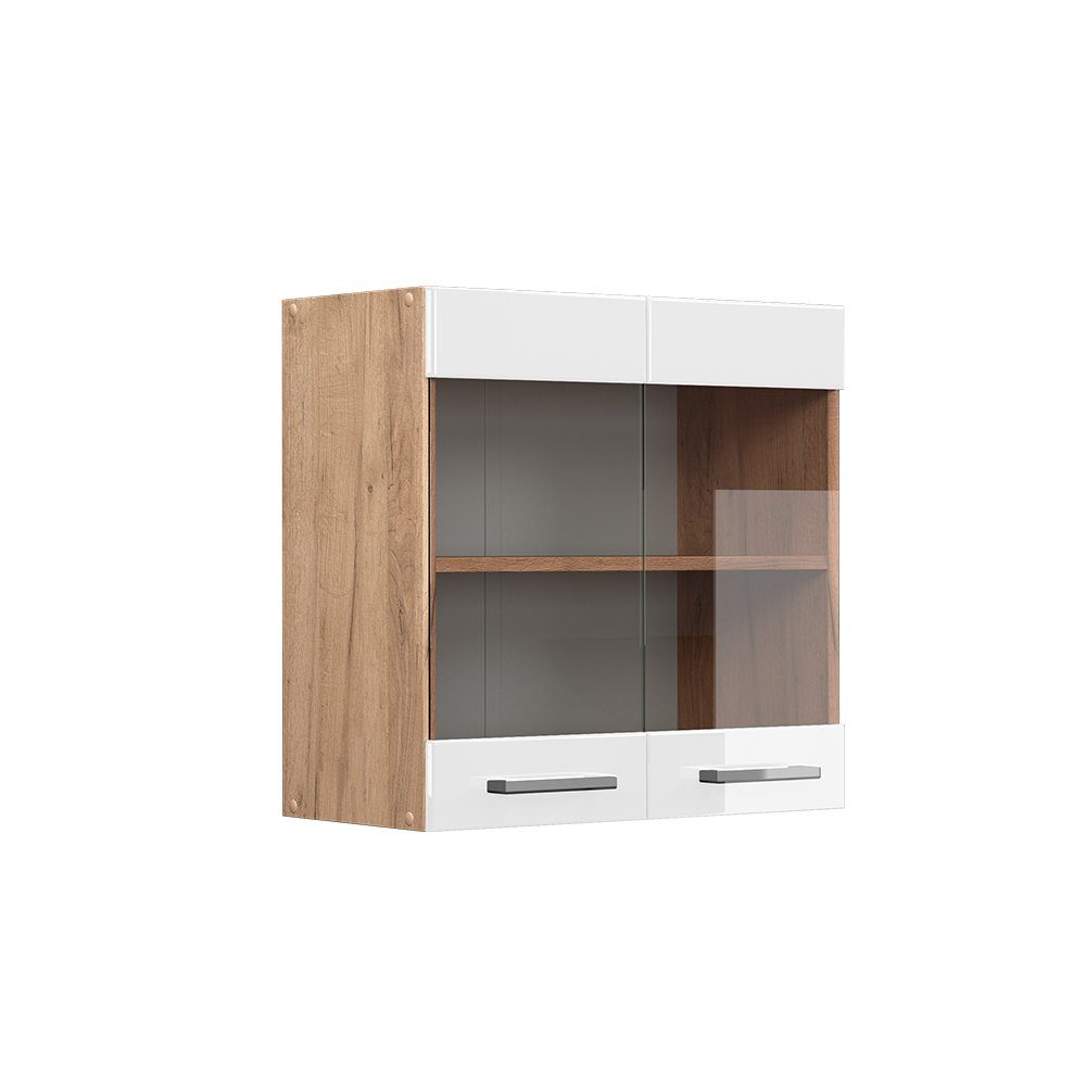 Vicco Glashängeschrank R-Line, Weiß Hochglanz/Goldkraft Eiche, günstig online kaufen
