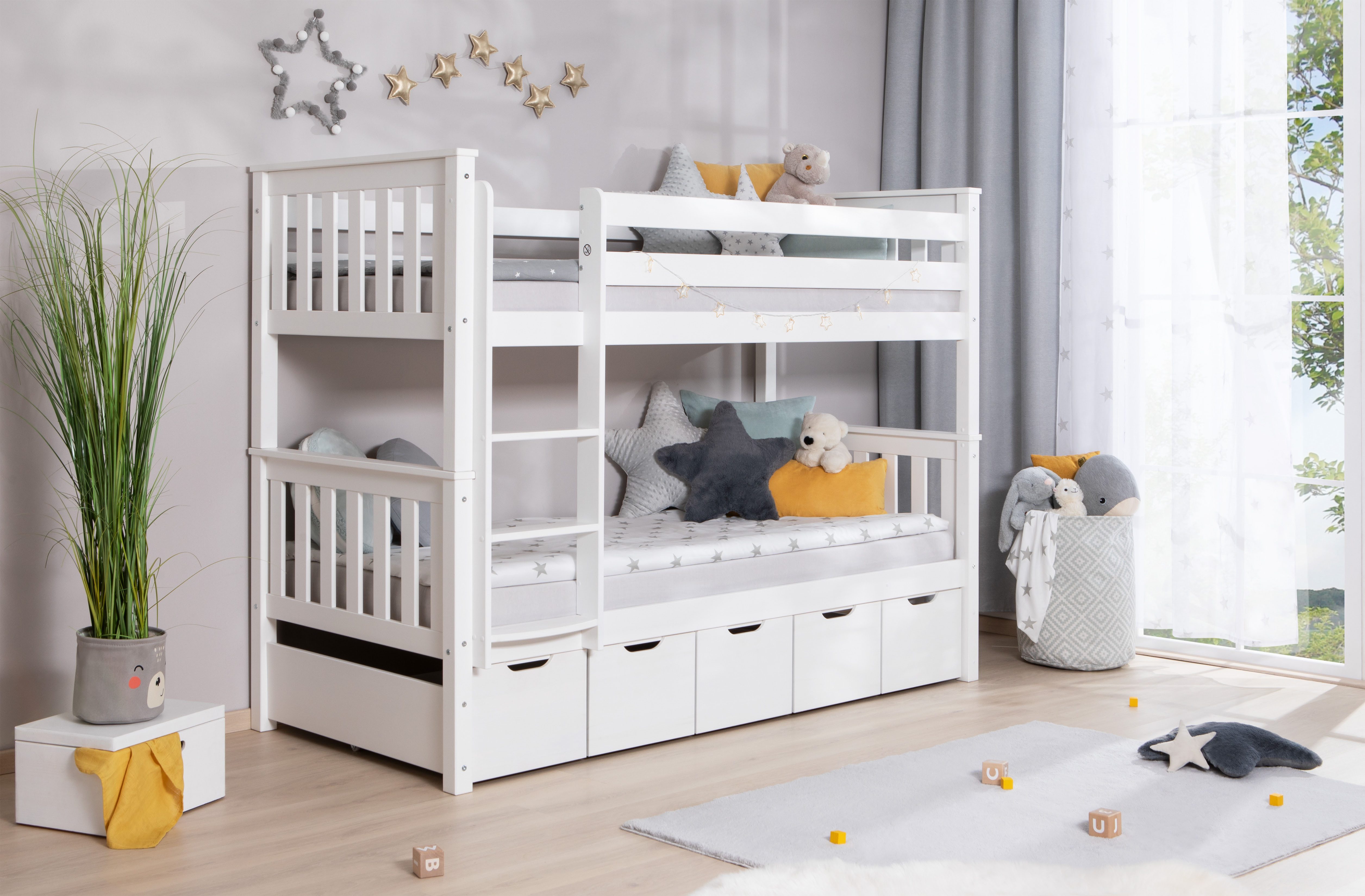 Ticaa Etagenbett Sammy (90x200cm), mit Stauraum, umbaubar zu 2 Einzelbetten, Rollrost, Massivholz – Bild 2 von 5