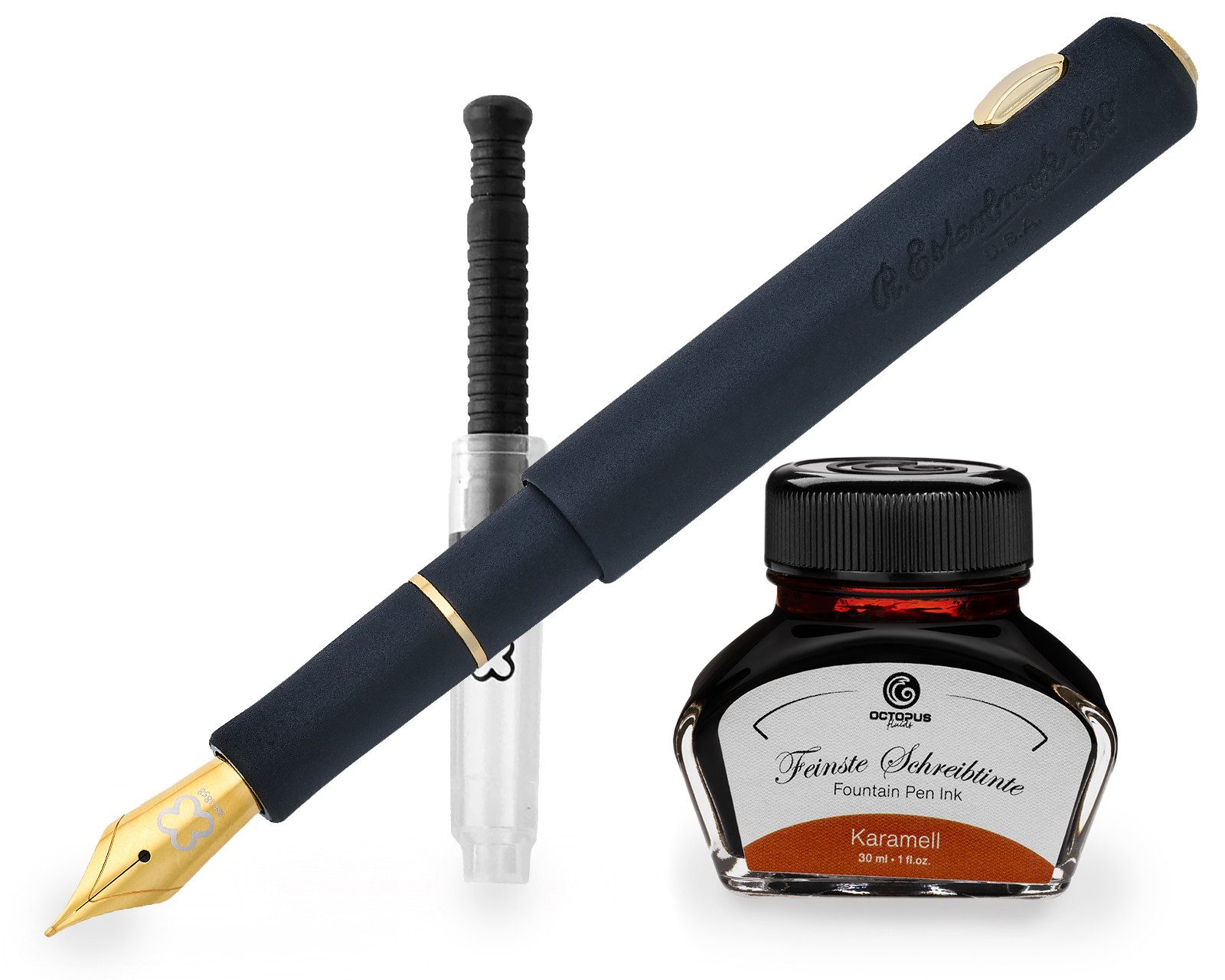 OCTOPUS Füllfederhalter Esterbrook Niblet Black Raven, Gold Füllhalter 30ml Tinte, (Füller mit Schreibtinte, 1-tlg., Karamell)
