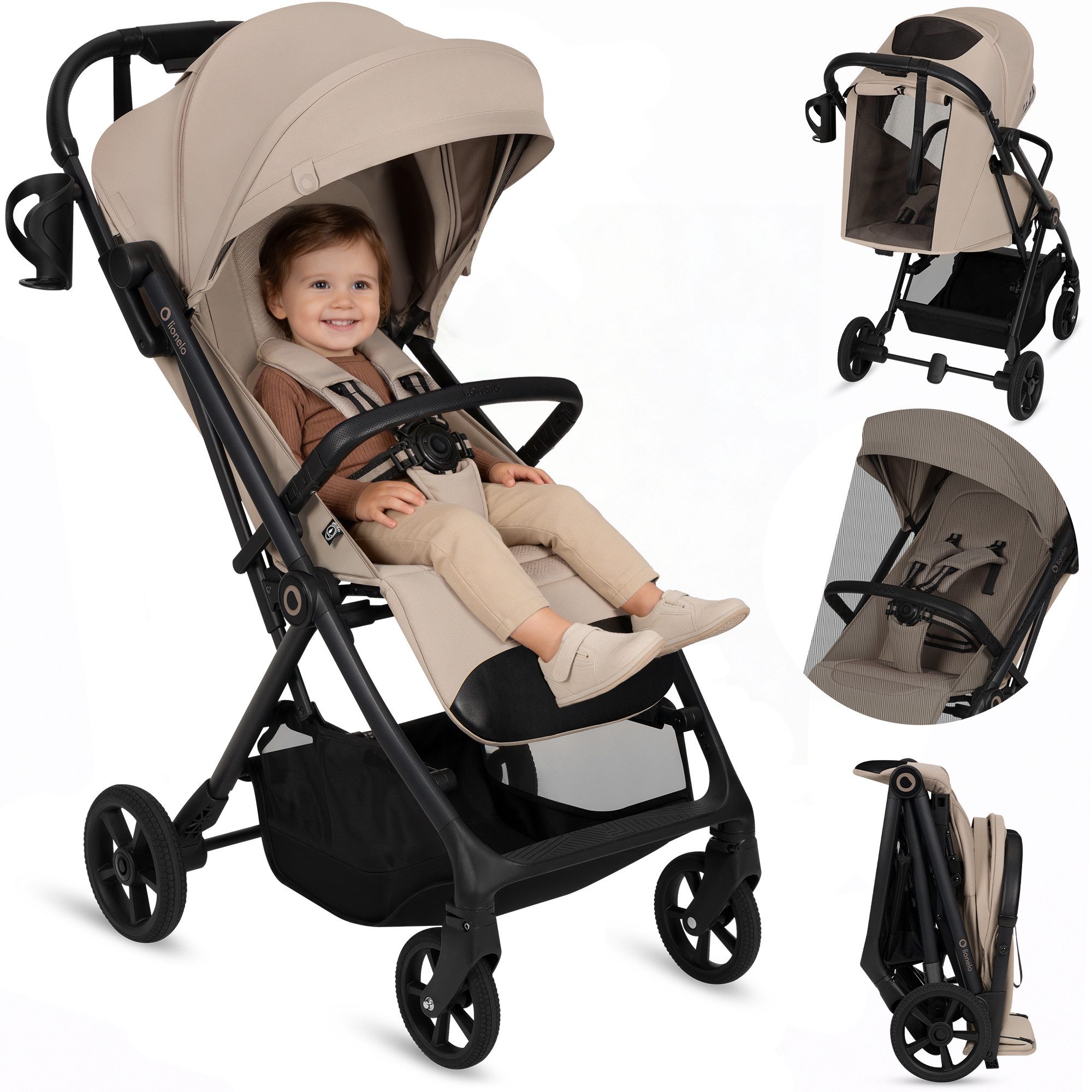 lionelo Kinder-Buggy TANSI, (Set), GravelTech-Räder/Auto-Folding/92 cm Liege/inGrip/einhändig