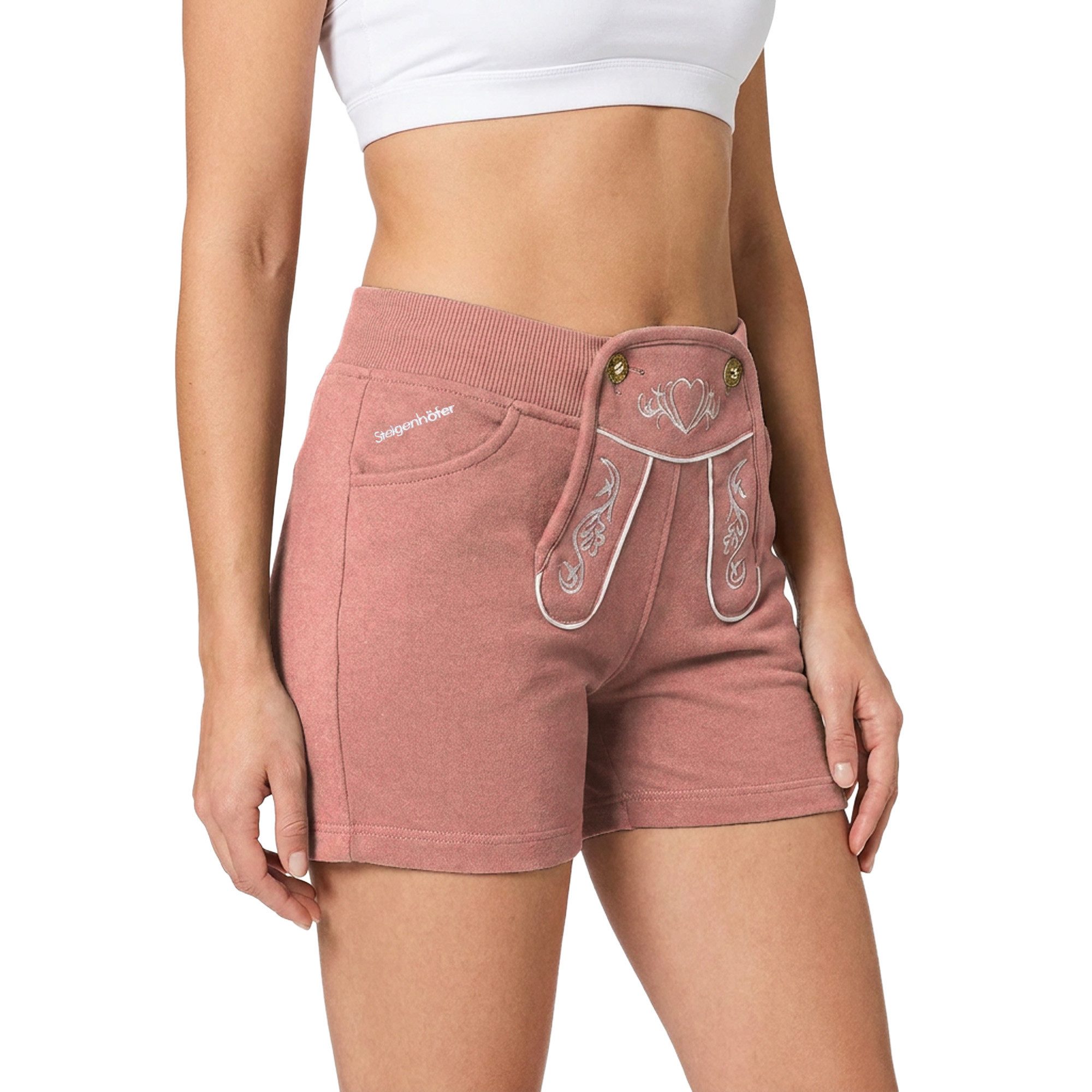 Steigenhöfer Manufaktur Lederhose Damen Lookalike - Kurze Jogginghose mit Kordelzug im Lederhosen Look Hotpants Jogging Damen Shorts Tracht - Oktoberfest Damen Outfit