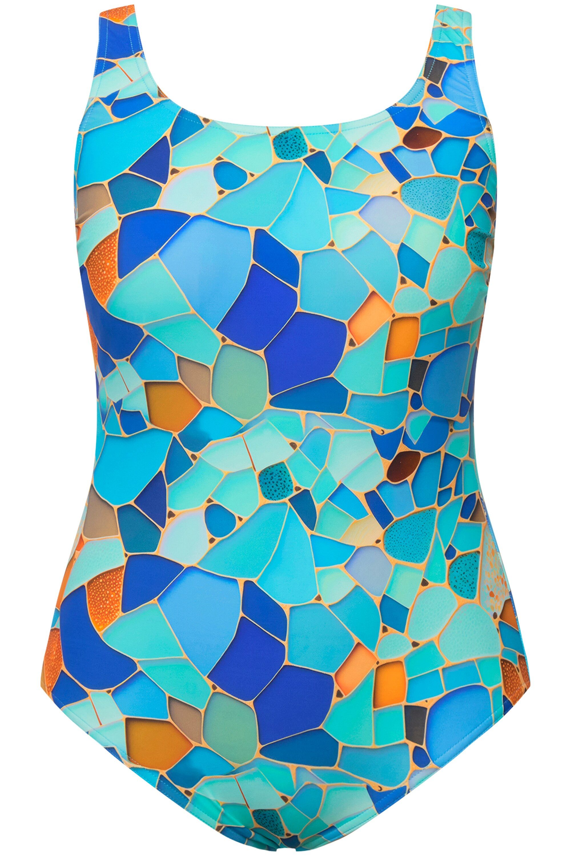 Ulla Popken Badeanzug Badeanzug bedruckt ohne Softcups Rundhals günstig online kaufen