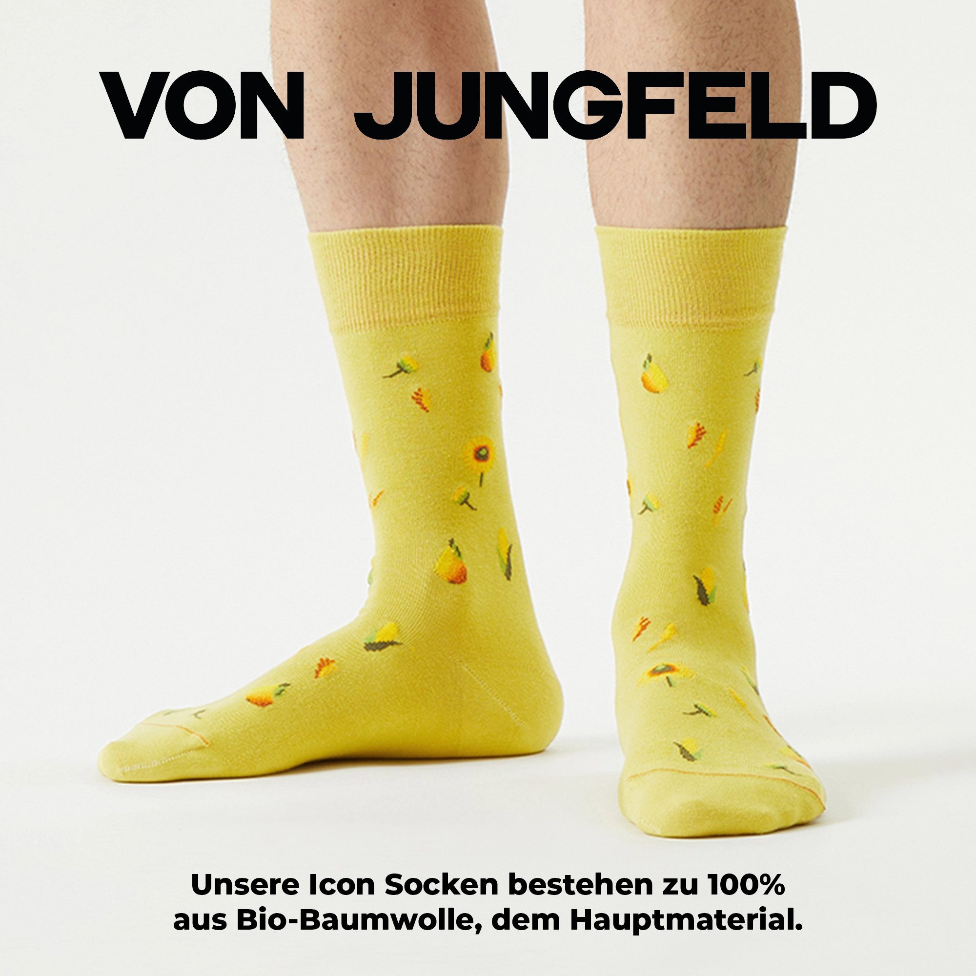 von Jungfeld Socken Icons Socken-Set Bio-Baumwolle 35-46 Unisex (3-Paar, 3 Paar) Motivsocken aus Bio-Baumwolle