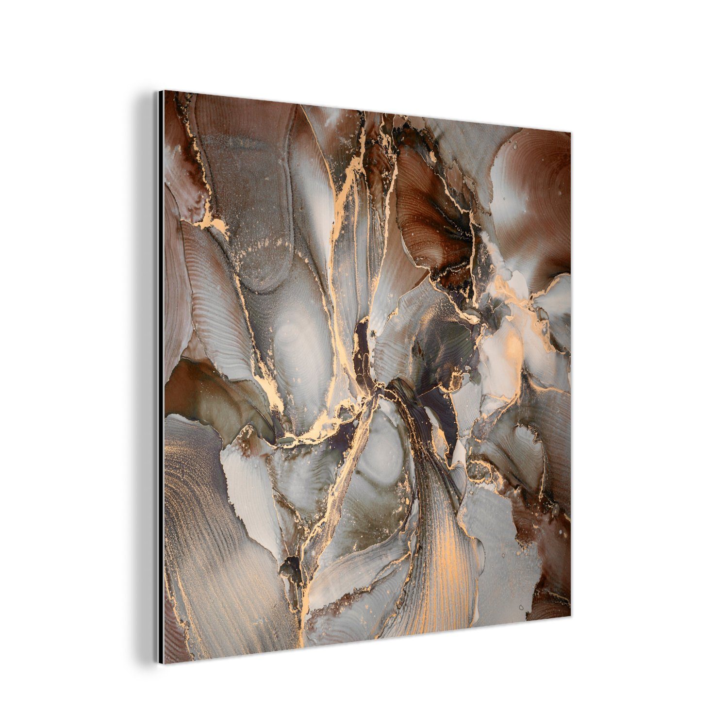 MuchoWow Metallbild Grau - Gold - Marmor - Marmoroptik, (1 St), Alu-Dibond-Druck, Gemälde aus Metall, Aluminium deko