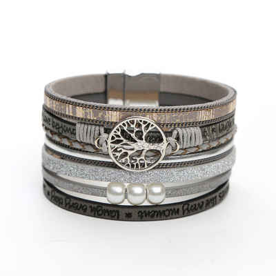Alster Herz Armband Set Lebensbaum Armband für Damen, Wickelarmband mit Perlen (J0333) (mehrreihiges Armband)