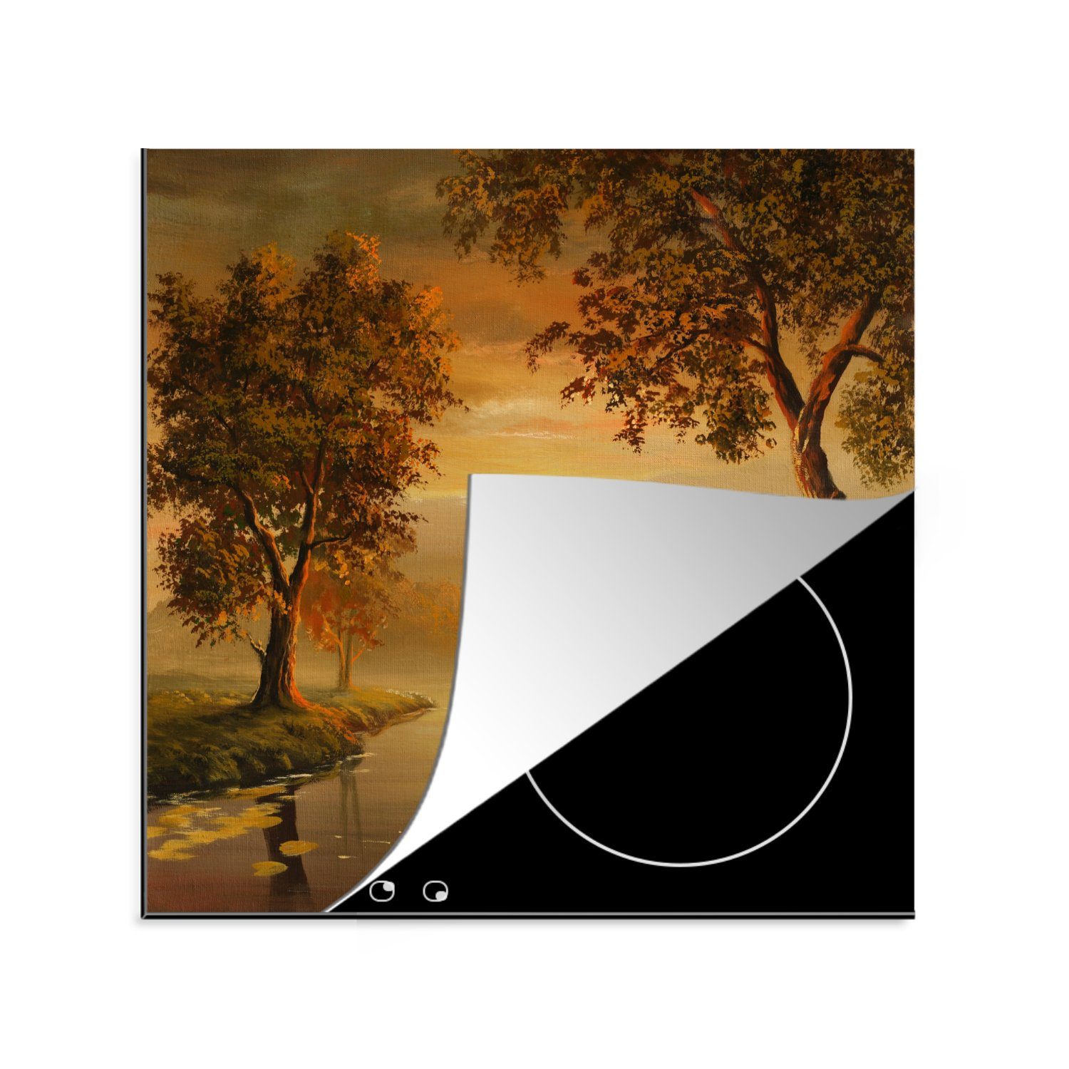 Landschaft - Herbst tlg), für (1 Arbeitsplatte Ceranfeldabdeckung, Herdblende-/Abdeckplatte Ölgemälde, Vinyl, - 78x78 küche MuchoWow cm,