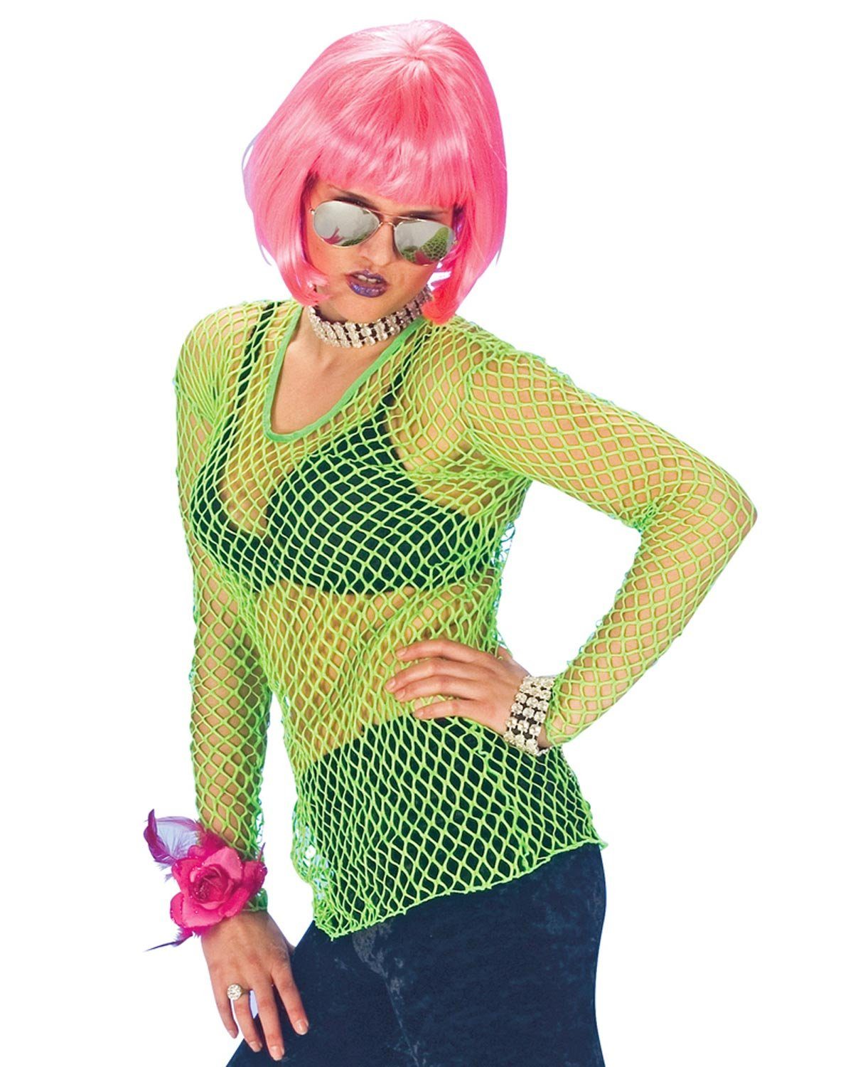 Kostüm Neon Netz Shirt, Grün - Rave Rocker Disco Party K