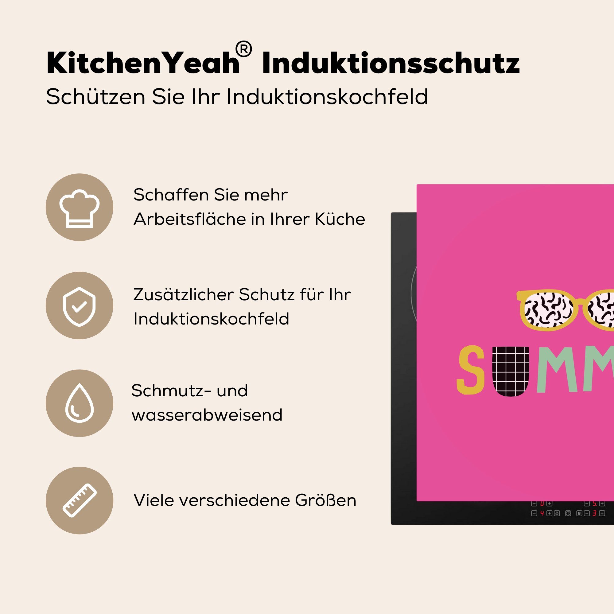 MuchoWow Herdblende-/Abdeckplatte Sommer - Sonnenbrille - Arbeitsplatte küche (1 für cm, Zitat, 78x78 Ceranfeldabdeckung, tlg), Vinyl
