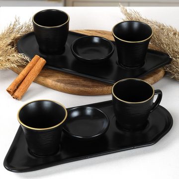 Keramika Kaffeeservice Gold Line Schwarzes 8-teiliges Kaffee-Präsentationsset für 2 Personen
