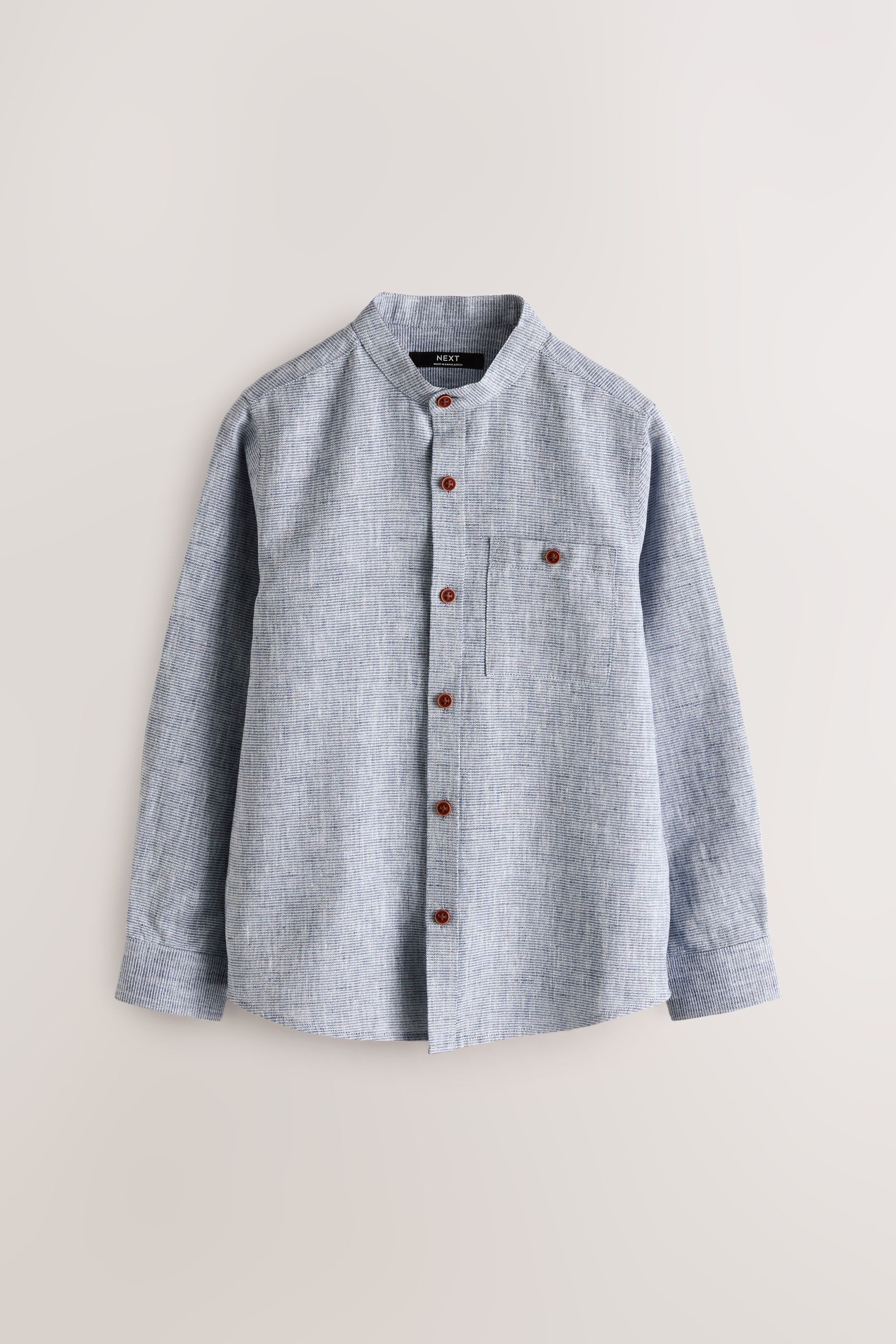 Next Langarmhemd Hemd mit Stehkragen aus Leinenmischgewebe (1-tlg)