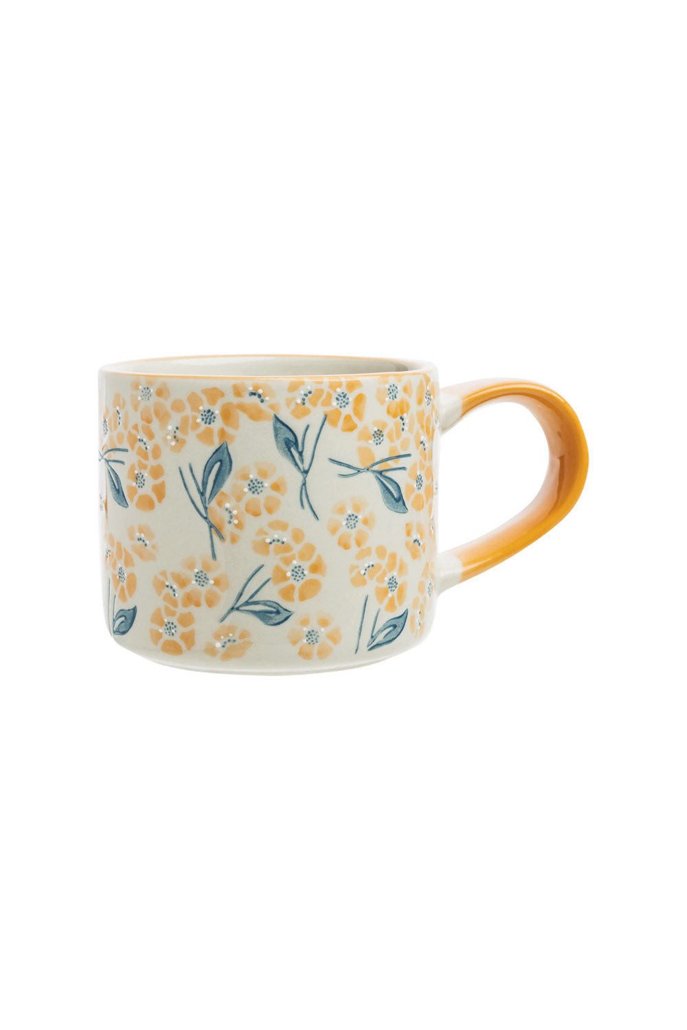 Tranquillo Tasse aus Steinzeug VINTAGE GARDEN orange 400ml groß spülmaschinengeeignet, Handverziert mit romantischem Vintage-Blumenmuster
