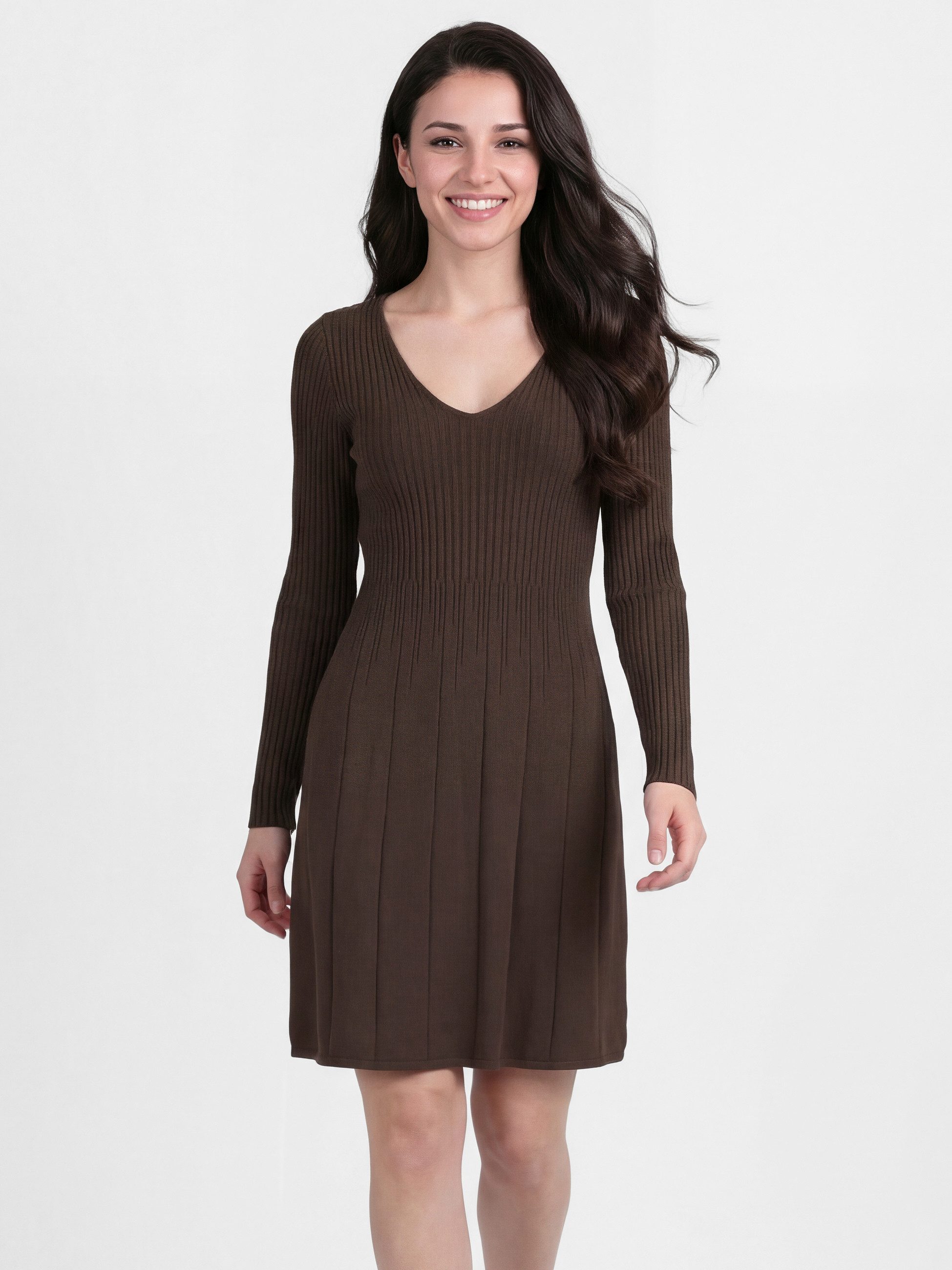 PEKIVESSA Strickkleid Kurzes Ripp-Strickkleid tailliert mit feminin tiefem günstig online kaufen