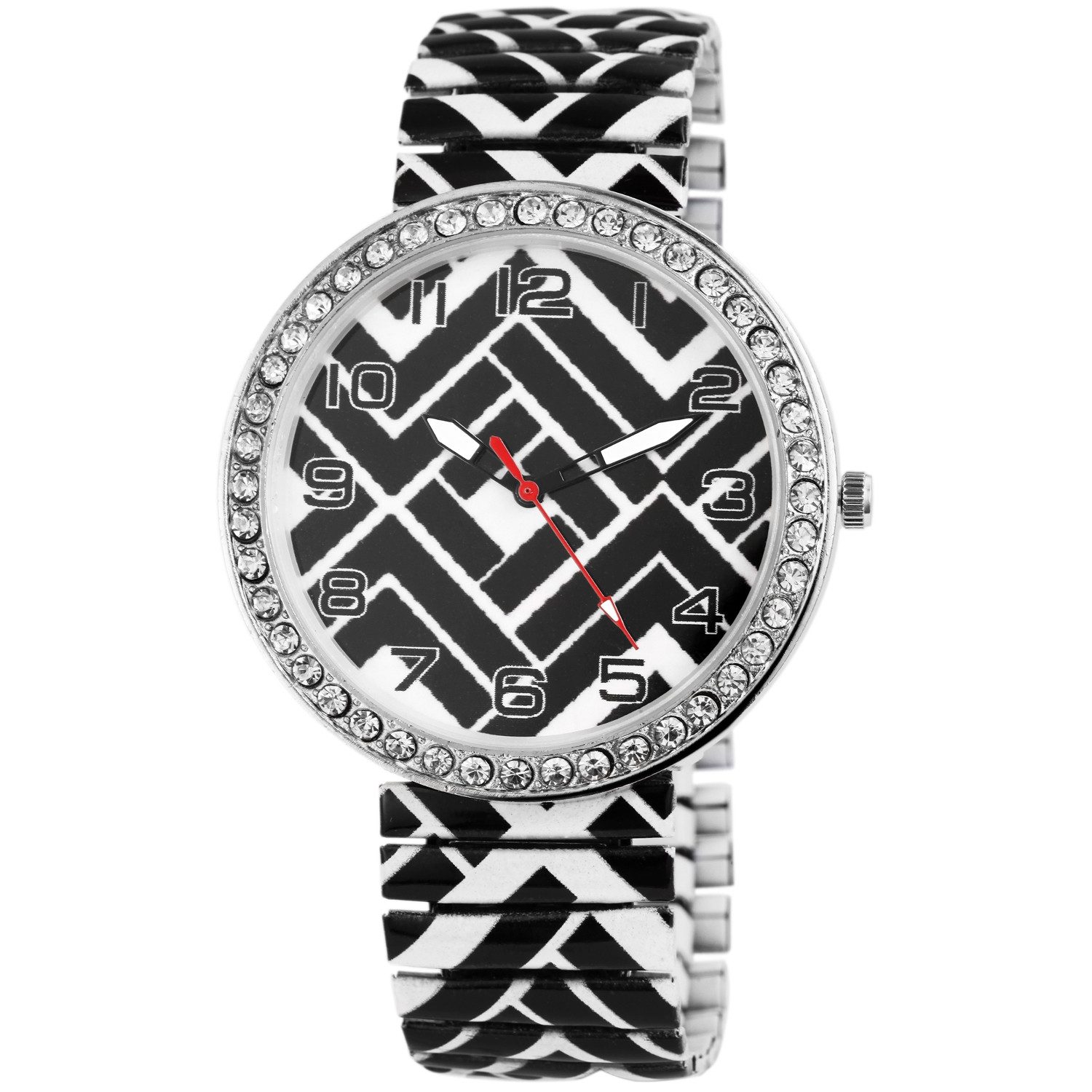 KARMA Quarzuhr Damenuhr Edelstahl Damen Armbanduhr Boho Schwarz Weiß, (Damenschmuck Metall Quarzuhr modern Geometrisch Muster), leuchtende Zeiger Similisteine