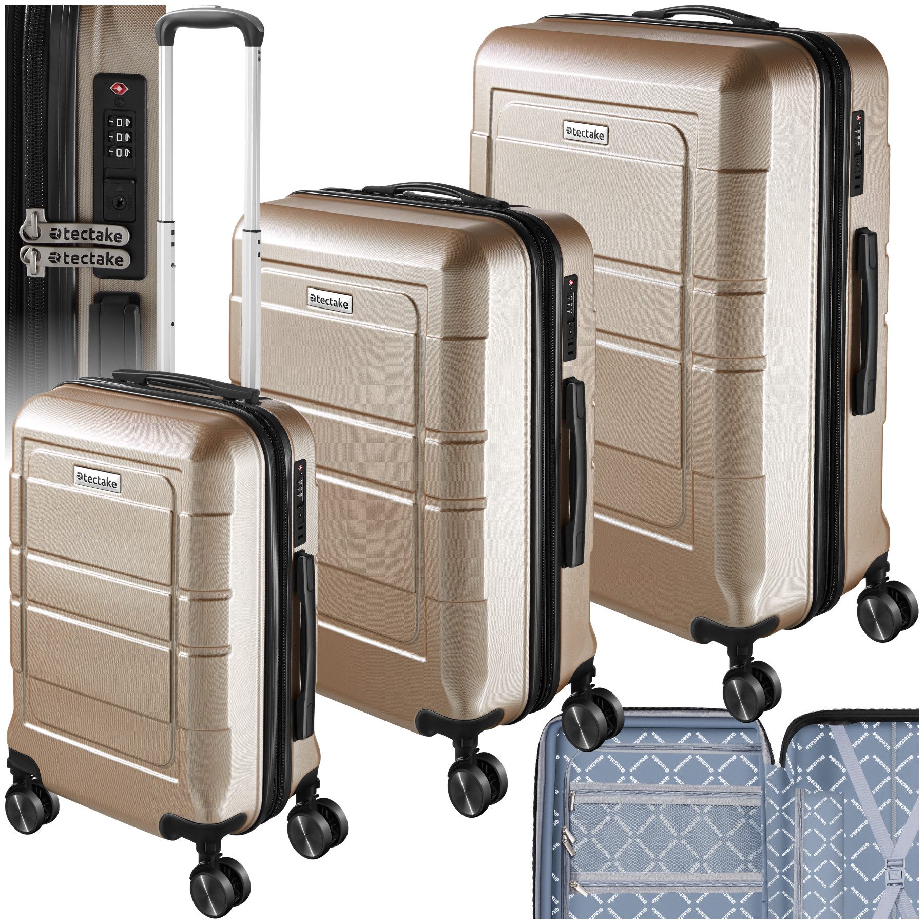 tectake Trolley Reisekofferset, 4 Rollen, 3-teilig günstig online kaufen