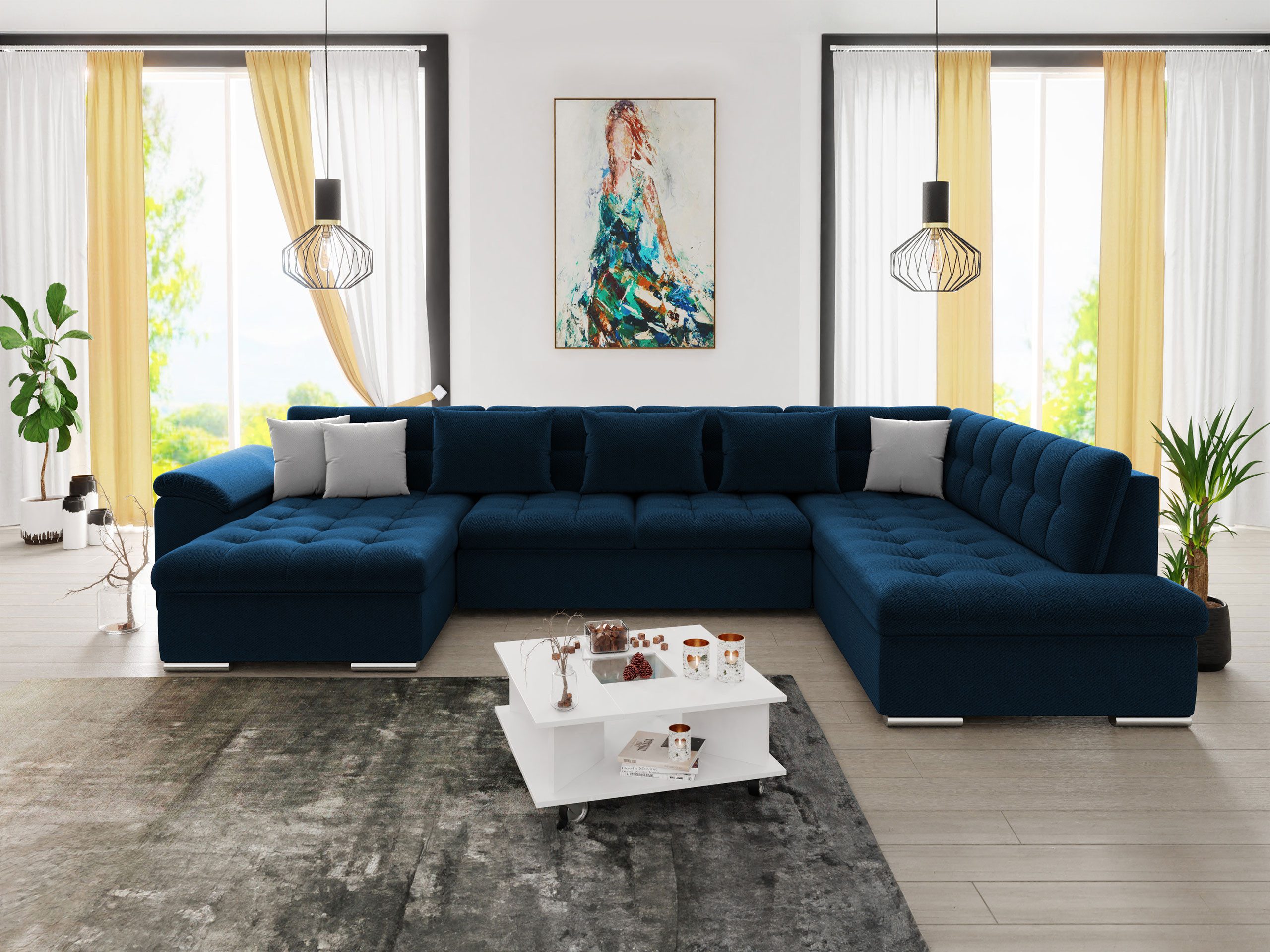 MIRJAN24 Wohnlandschaft Niko Bis, mit Bettkasten und Schlaffunktion, Kissen mit Reißverschlus, U-Form, B: 350 cm