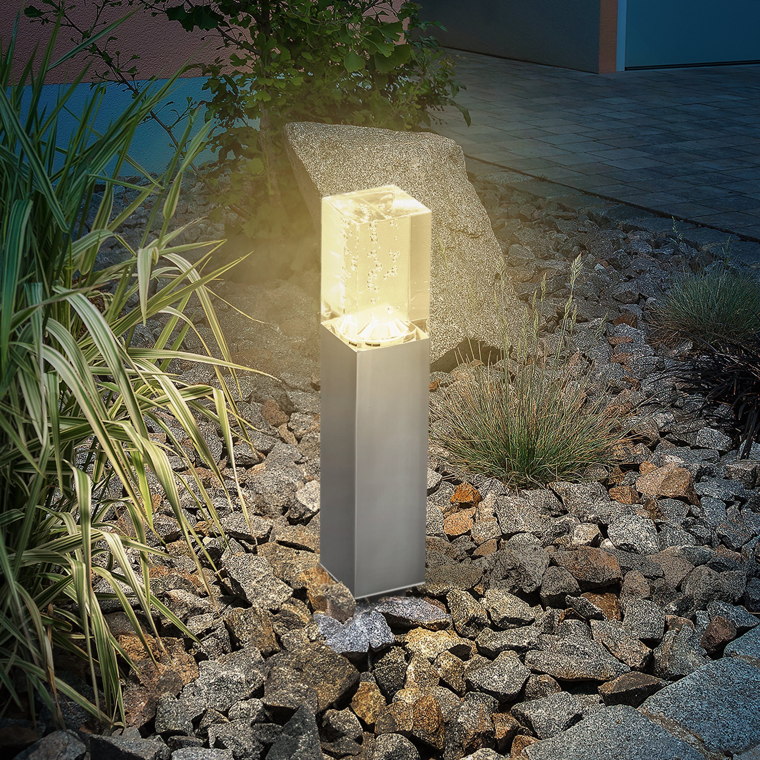 esotec LED Solarleuchte Edelstahl Standleuchte Bubble Tower H=30cm 3000K warmweiß 102554