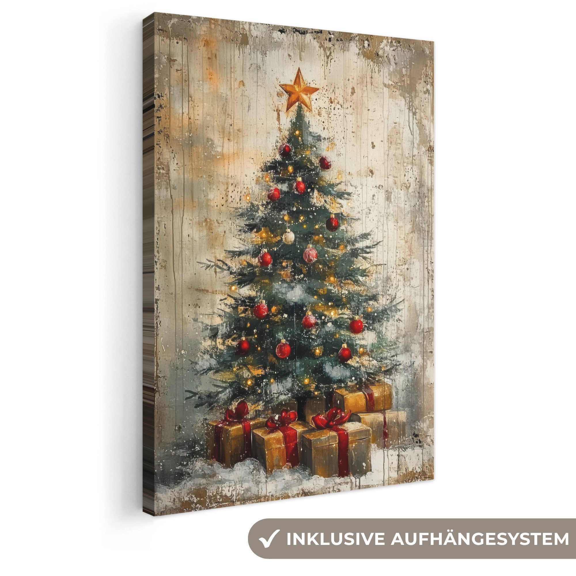 OneMillionCanvasses® Leinwandbild Weihnachtsbaum - Vintage - Weihnachten - Geschenk, Fotodruck (1 St), Leinwand Canvas Wandbild, Wanddekoration 20x30 cm