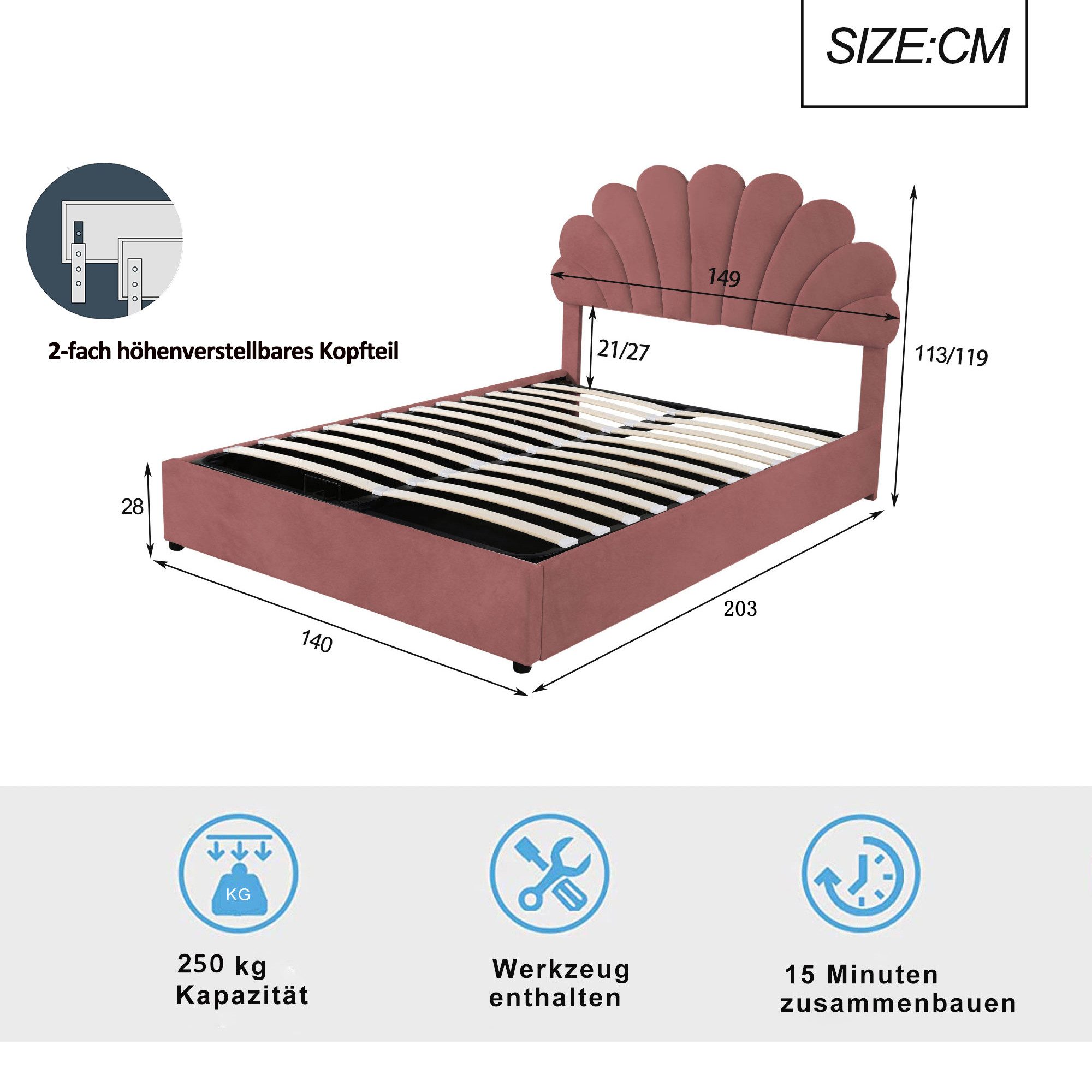 Celya Polsterbett Kinderbett, Bettrahmen mit geblümtem Kopfteil (Ohne Matra günstig online kaufen
