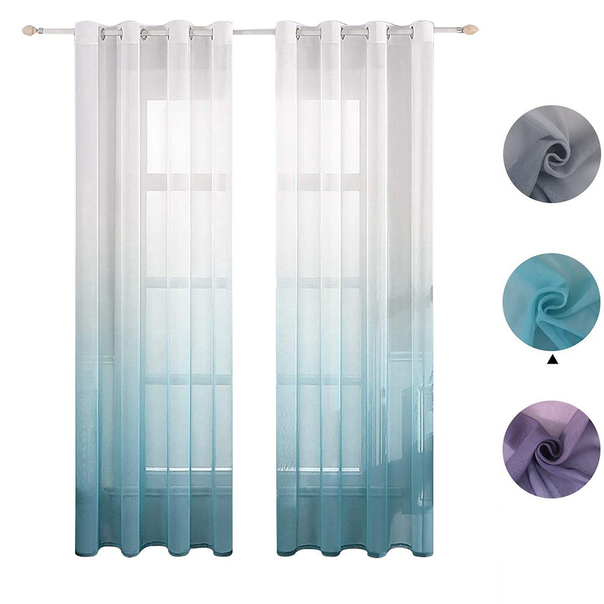 BYSURE Gardine (2 St), Ösen, transparent, Voile, Farbverlauf Vorhänge günstig online kaufen
