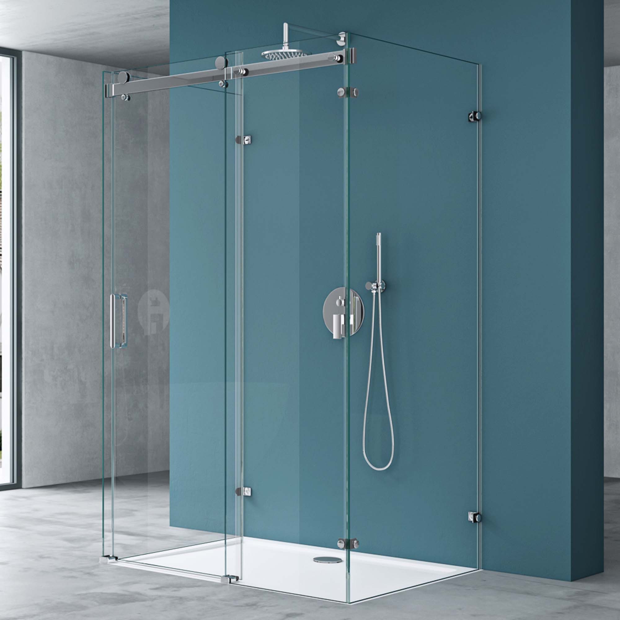 Mai & Mai Komplettdusche Duschkabine U-FORM Duschabtrennung 8mm ESG Glas Nano H:195cm R17-2UK, BxT: 100x70 cm, Einscheibensicherheitsglas, ebenerdiger Einbau möglich