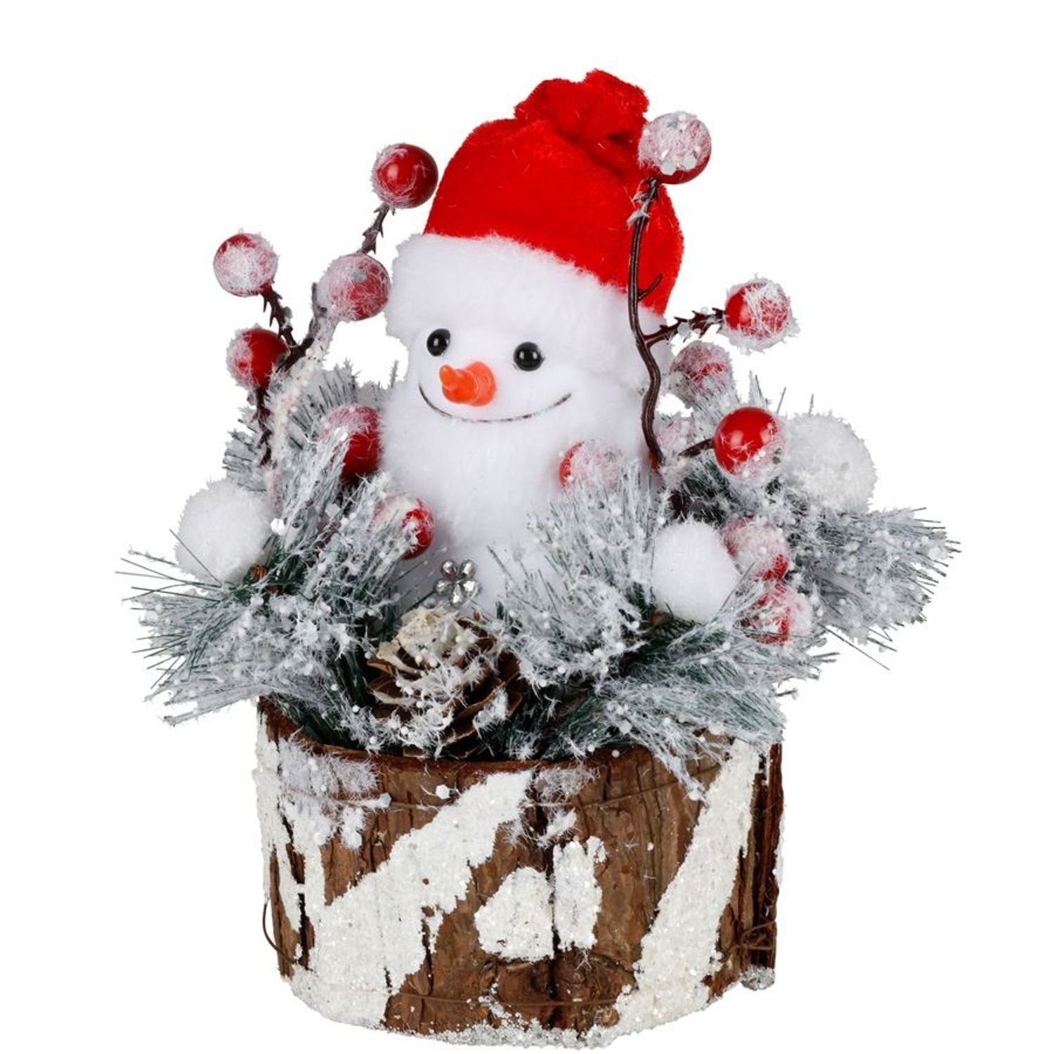BURI Dekofigur Weihnachtlicher Deko-Schneemann aus auf Baumstumpf Styropor