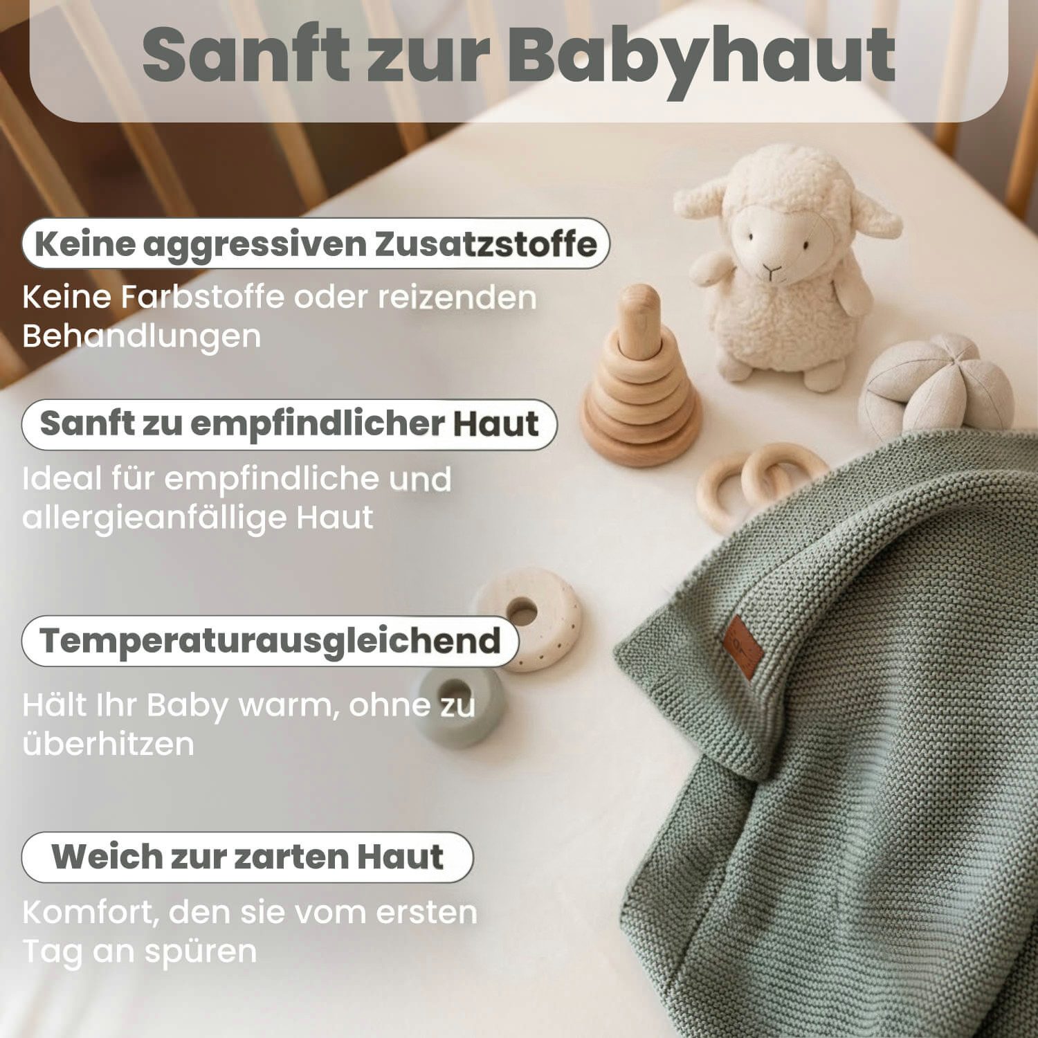 Babydecke Baby Strickdecke, %100 Bio Baumwolle, Atmungsaktiv 80x100cm Dunkelgrün, Little Dedi – Bild 5 von 5