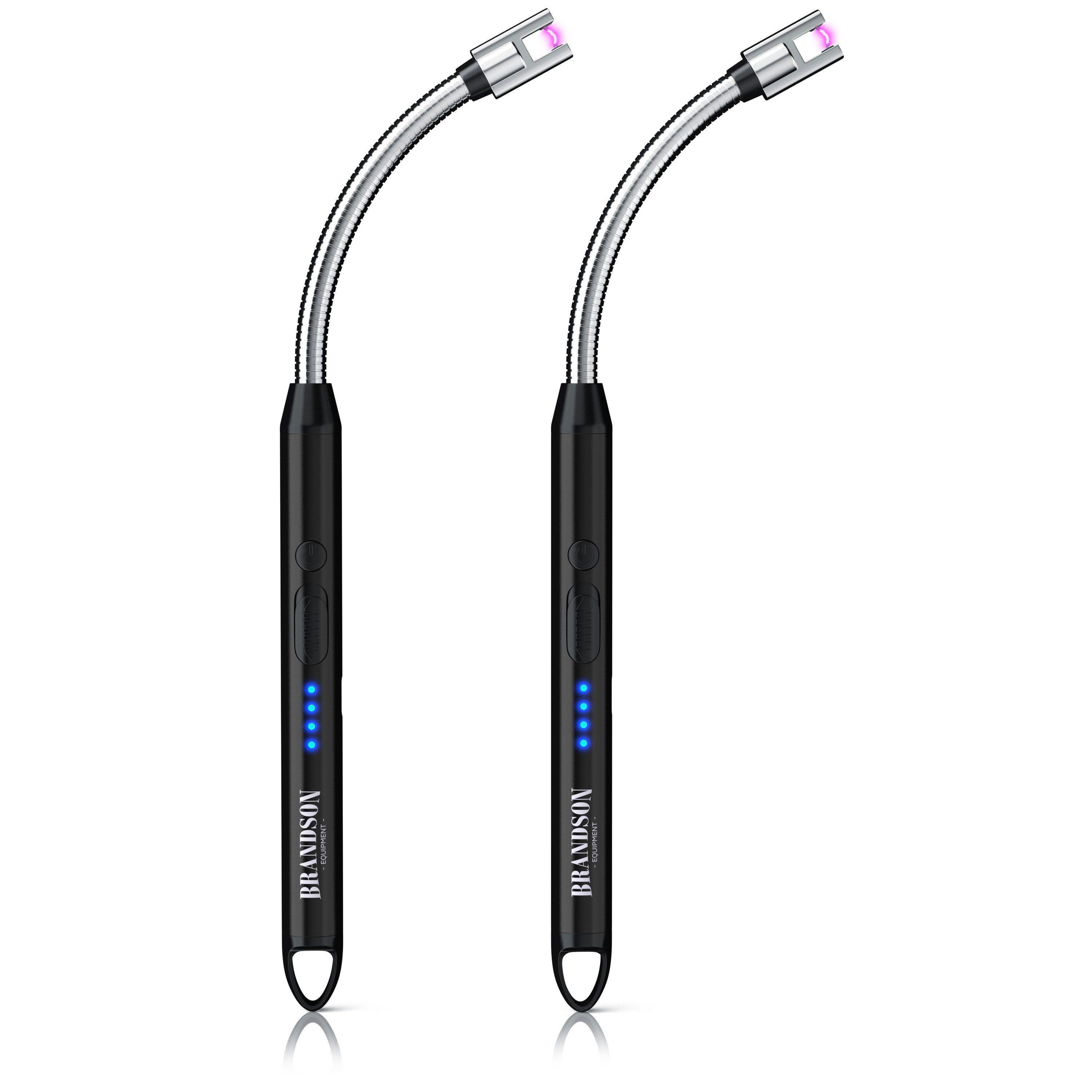 Brandson Feuerzeug 2er Set Lichtbogen Feuerzeug elektrisch USB schwarz-silber (2-St), USB-C aufladbar, flexibler Hals für, Kerzen, Gasherde, Grill, Kamin
