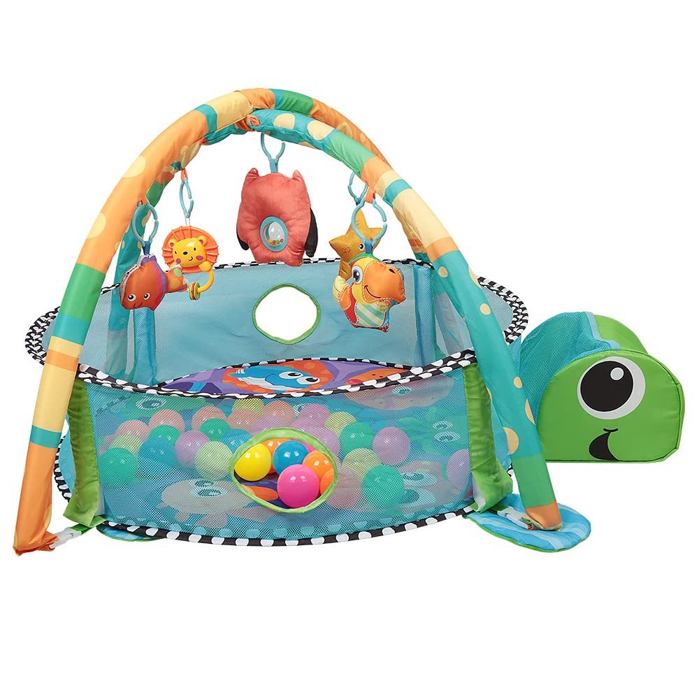 Krabbeldecke 3 in 1 Schildkröte Erlebnisdecke mit Spielbögen Bällebad, OUNUO – Bild 3 von 5