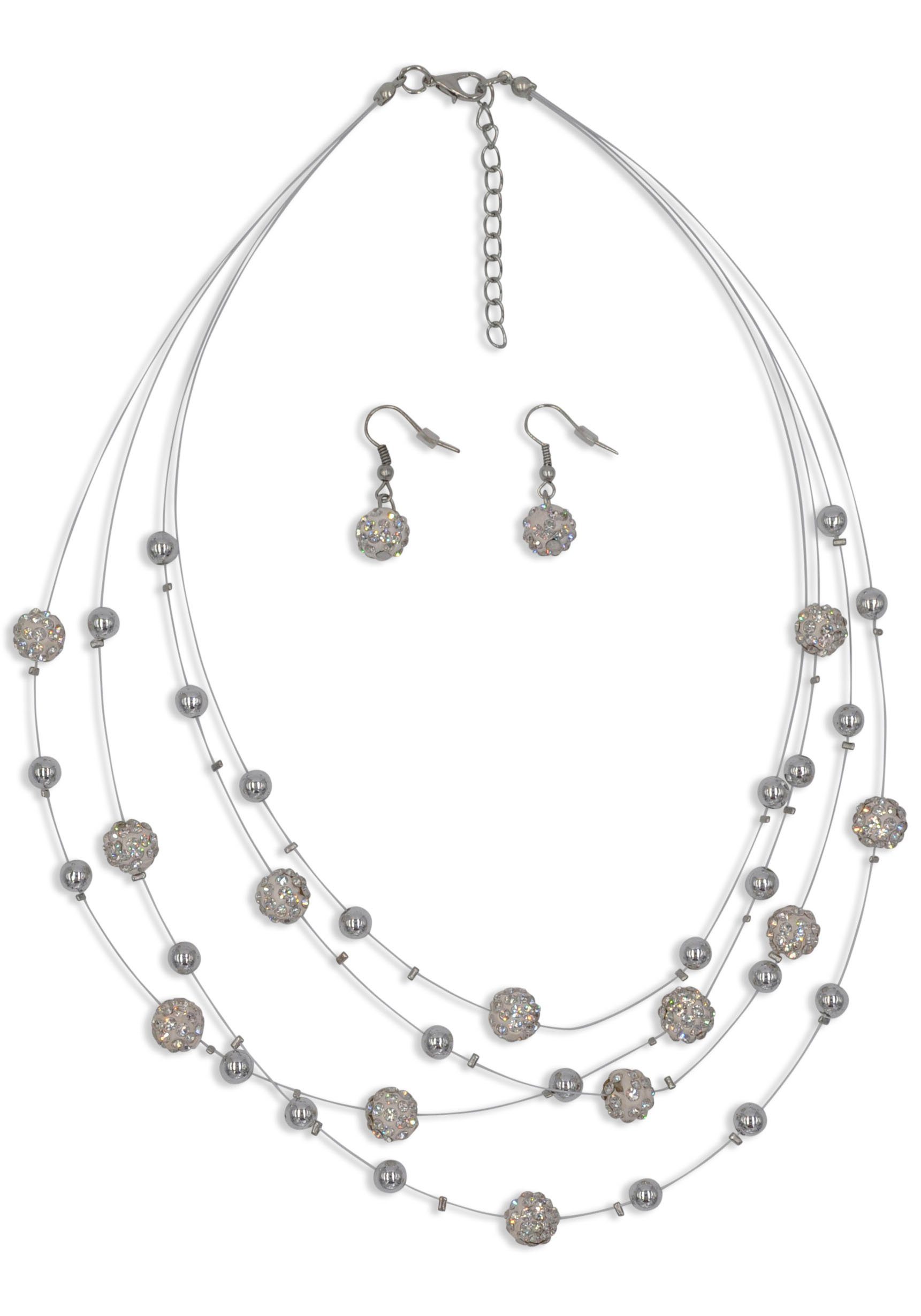 3-tlg), Firetti mit Blue (Set, Crystal Glasstein metallfarben-kristallweiß Collier-Set