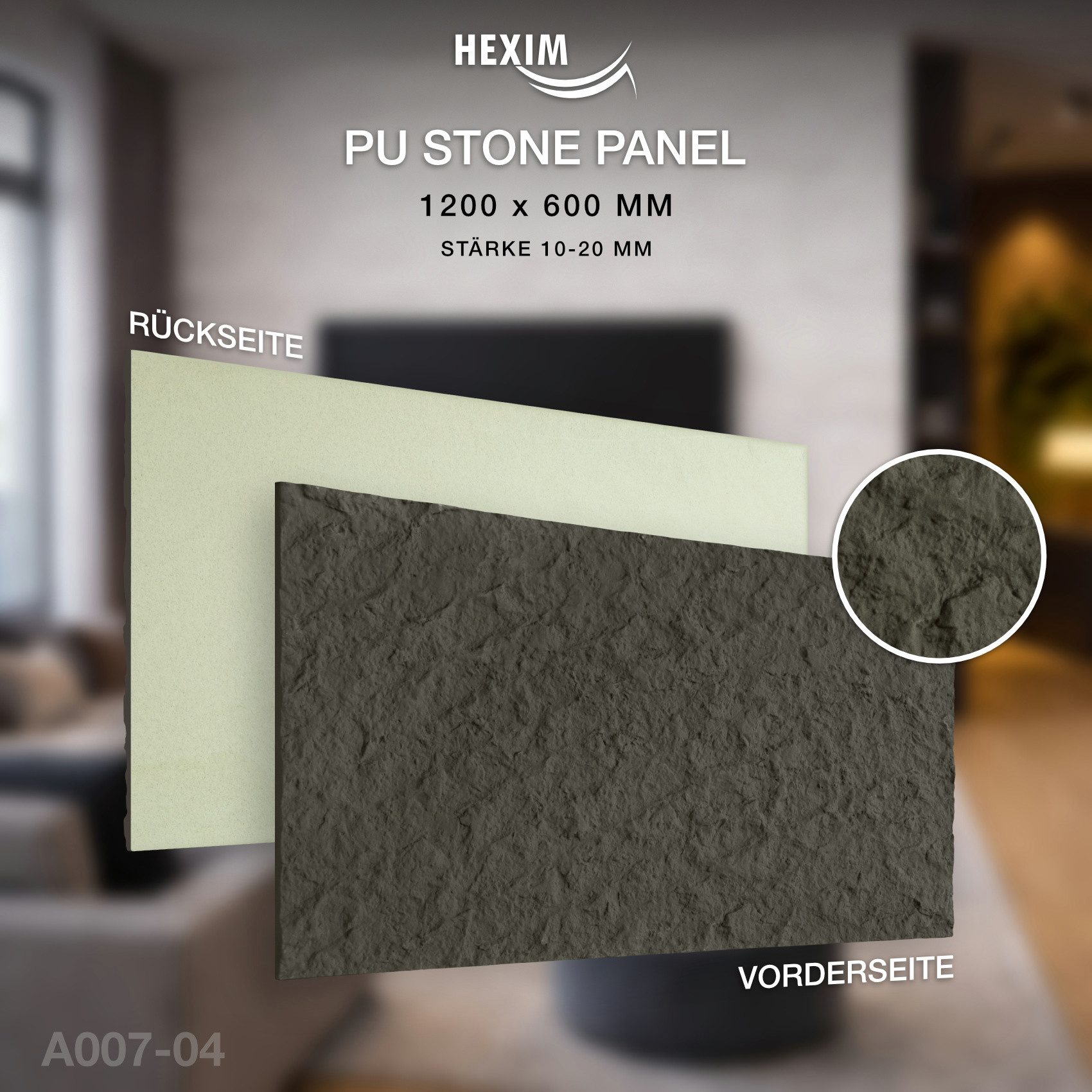 Hexim 3D Wandpaneel, (Steinoptik 2 Stück 120x60cm – Felswand PU Wandverkleidung, Täuschend echte Bruchstein 3D Paneele für Wohnzimmer – 2cm starke Stone Steinplatte grau (1,44m² Grey)