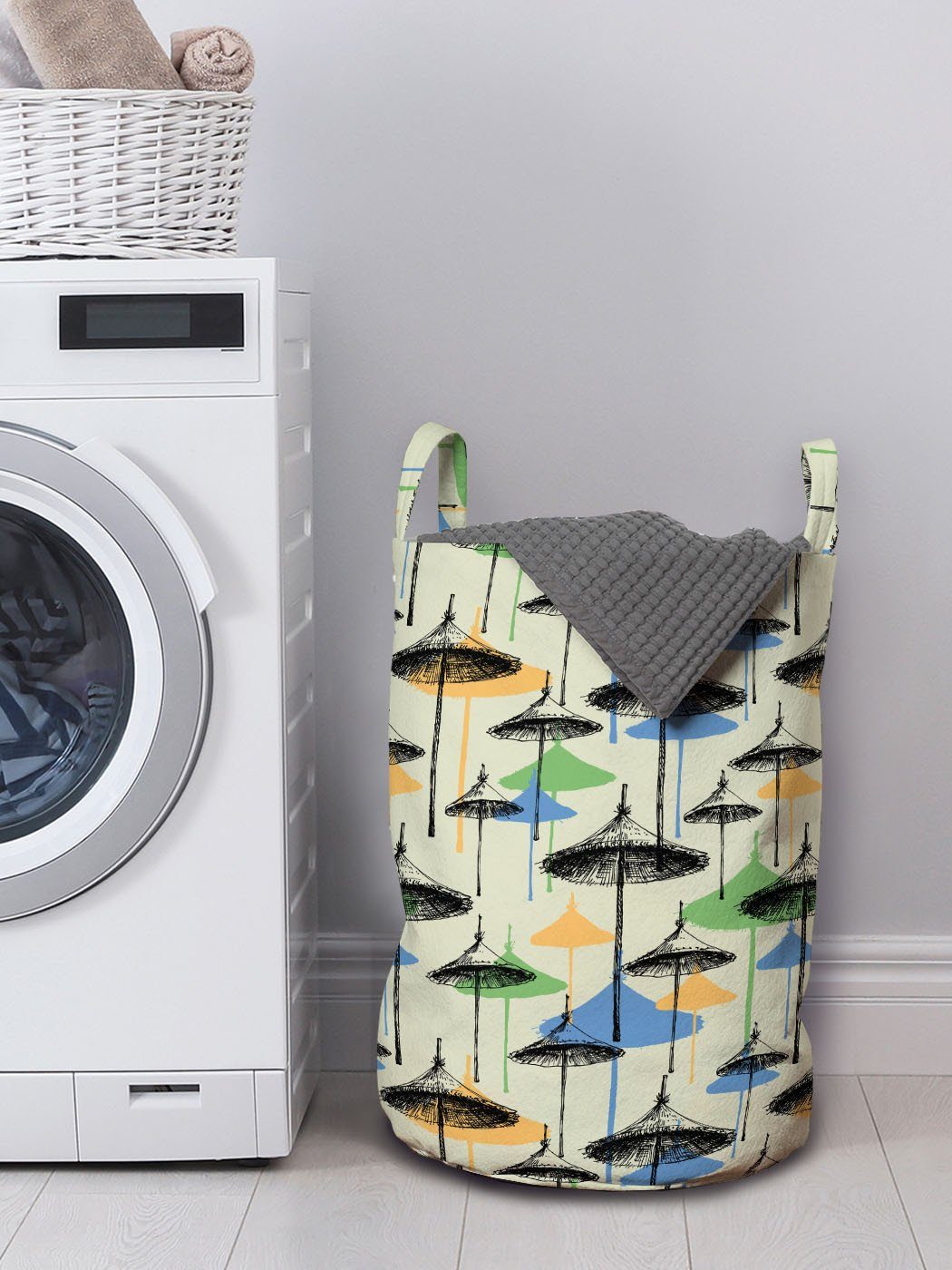 Abakuhaus Wäschesäckchen Wäschekorb Artikel Griffen mit Sommer Strand-Regenschirme Waschsalons, Skizzieren Kordelzugverschluss für