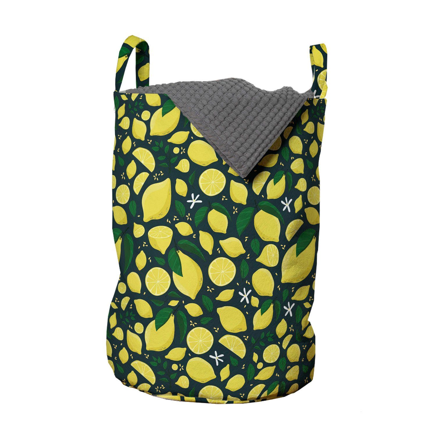 Abakuhaus Wäschesäckchen Wäschekorb mit Griffen Kordelzugverschluss für Waschsalons, Zitrone Saure Früchte Blätter Blumen | Wäschesäcke