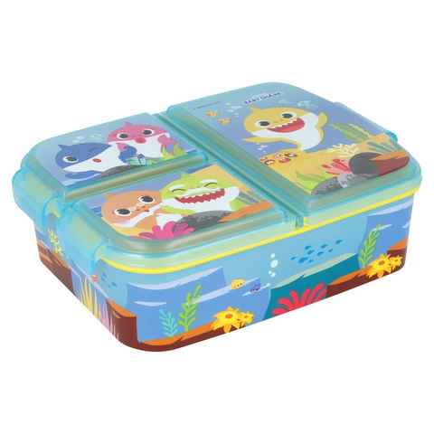Baby Shark Lunchbox, Kunststoff, Kinder Brotdose mit 3-Fach-Unterteilung BPA frei